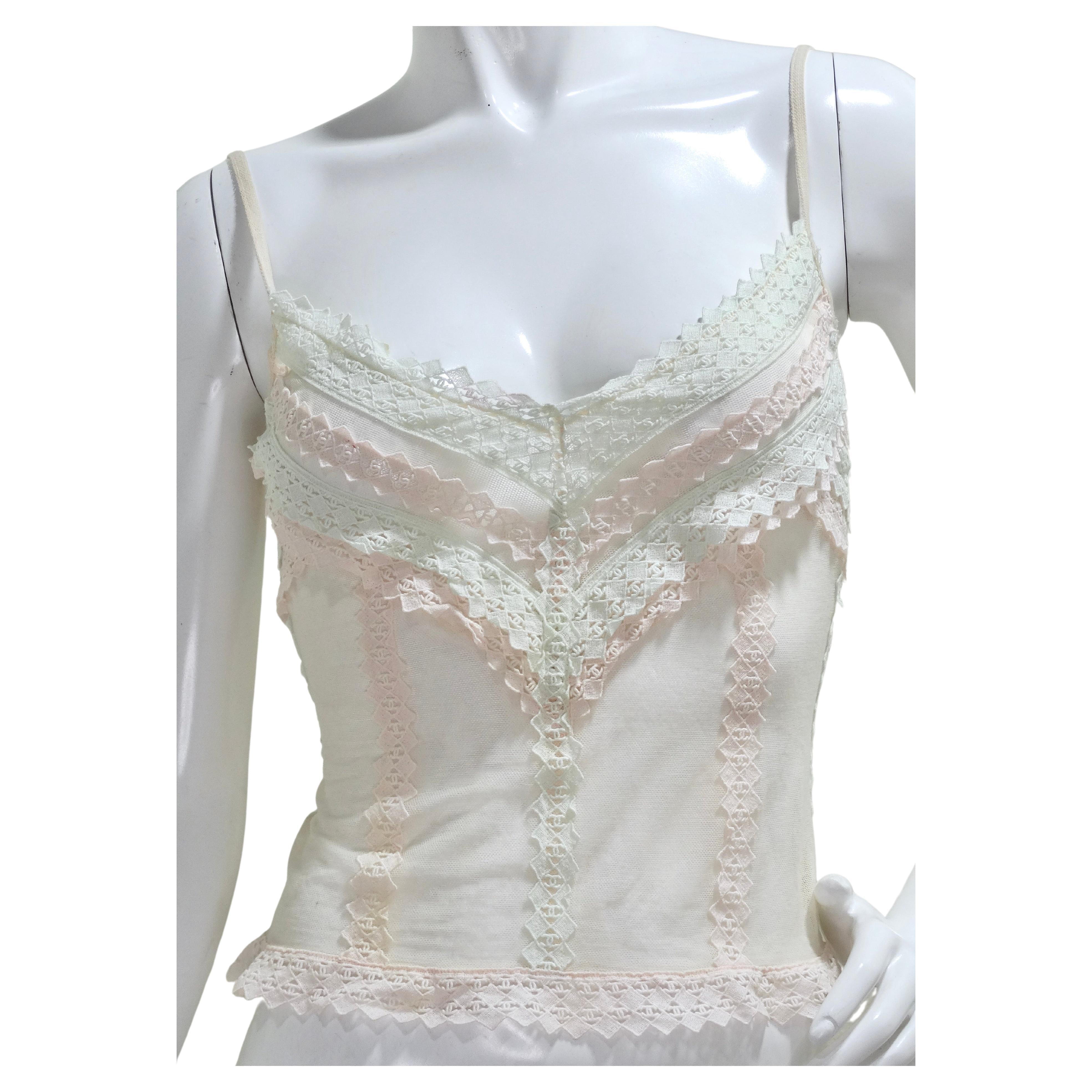 Chanel 2004 Pastel CC Logo Embroidered Camisole