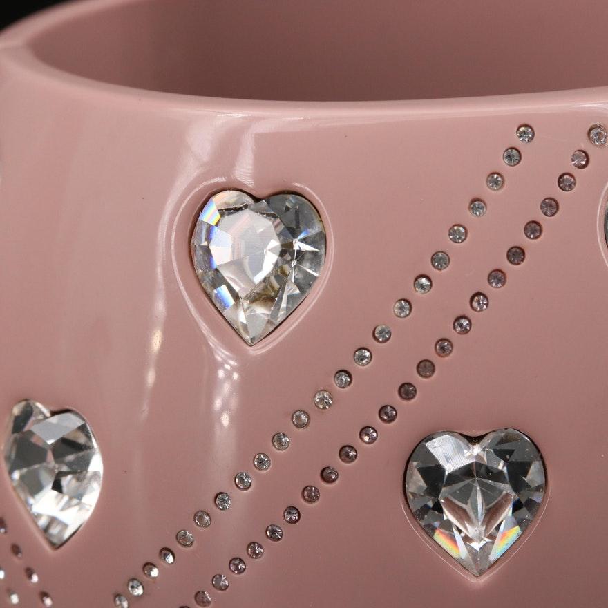 2004 Chanel Pink Resin Clamper Cuff Bracelet w/Crystal Heart Motif For Sale 1