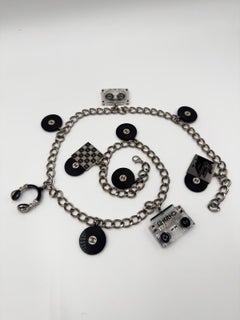 Chanel 2004 Rare Runway Charm Belt Necklace – Vinyl & Acrylic Music Theme(87 cm)