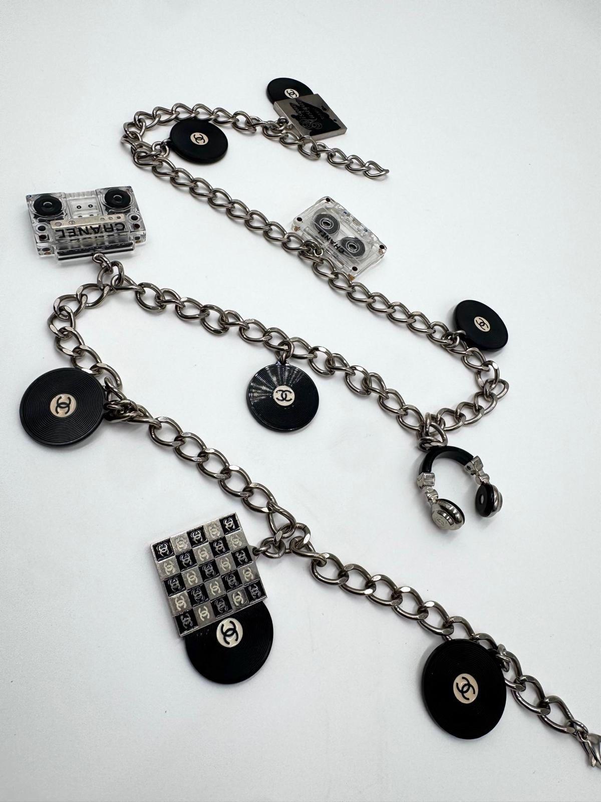 Women's Chanel 2004 Rare Runway Charm Belt Necklace – Vinyl & Acrylic Music Theme(87 cm) For Sale