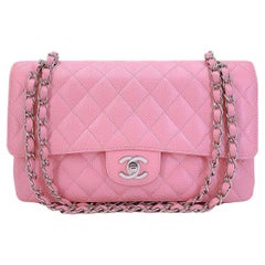 Vintage Chanel 2004 Sakura Pink Caviar Medium Classic Double Flap Bag SHW  67868