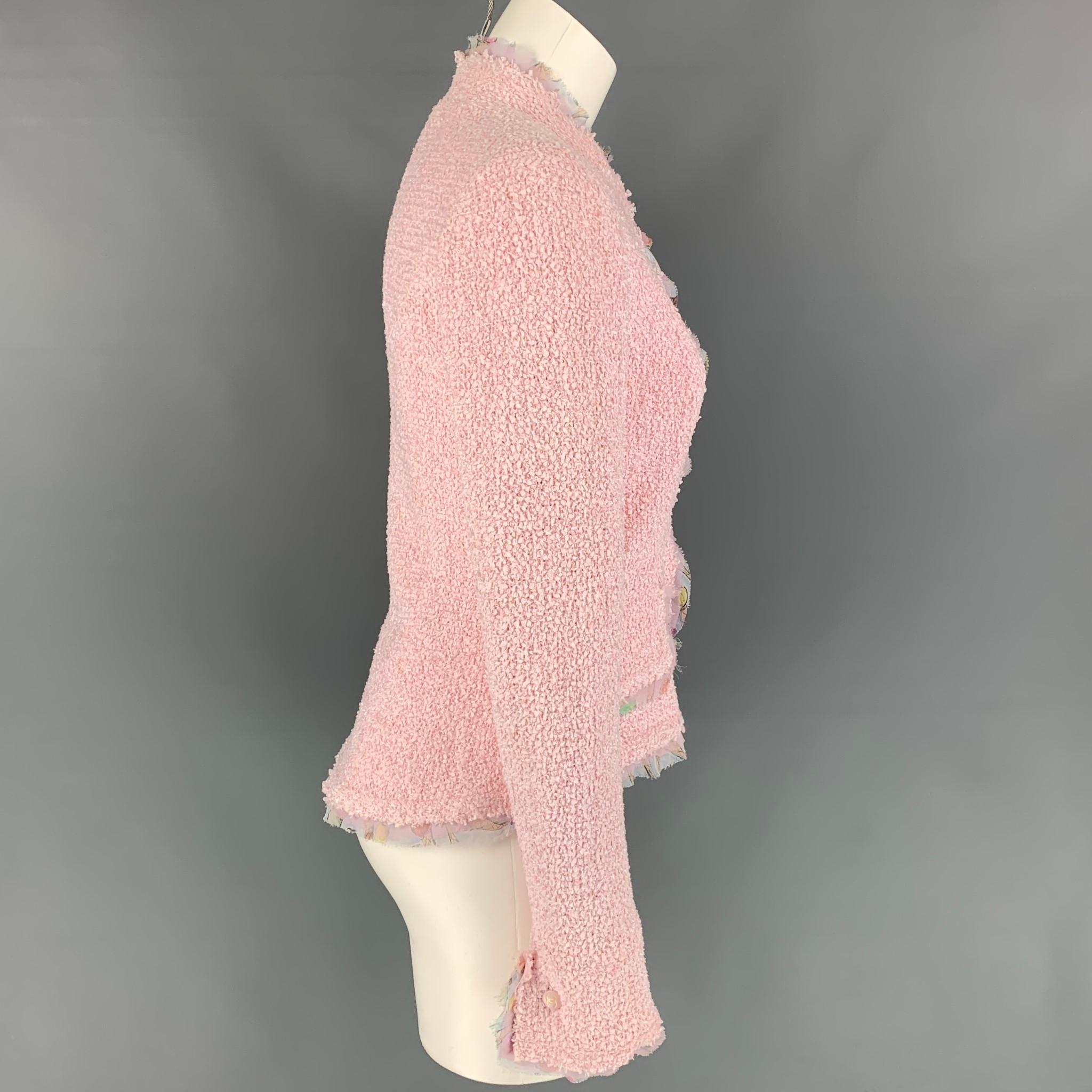 Beige CHANEL 2004 Size 6 Pink Boucle Polyamide Bend Jacket