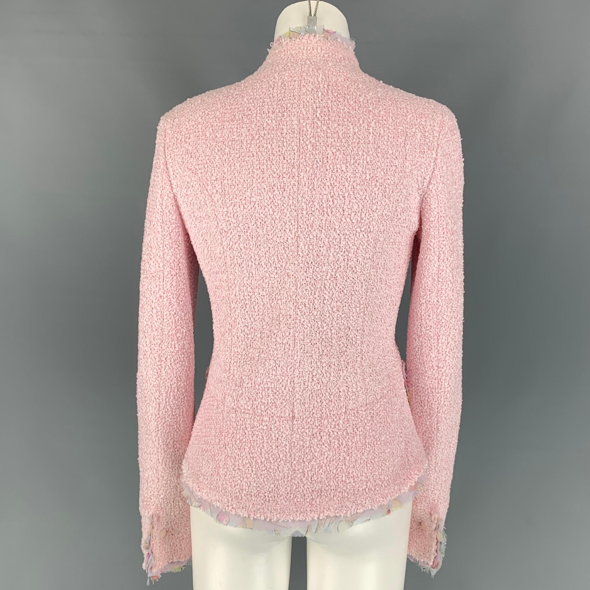CHANEL 2004 Size 6 Pink Boucle Polyamide Bend Jacket In Excellent Condition In San Francisco, CA
