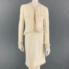 CHANEL 2004 Size 8 Cream Raw Edge Cotton / Acetate Mixed Fabrics Dress Set 