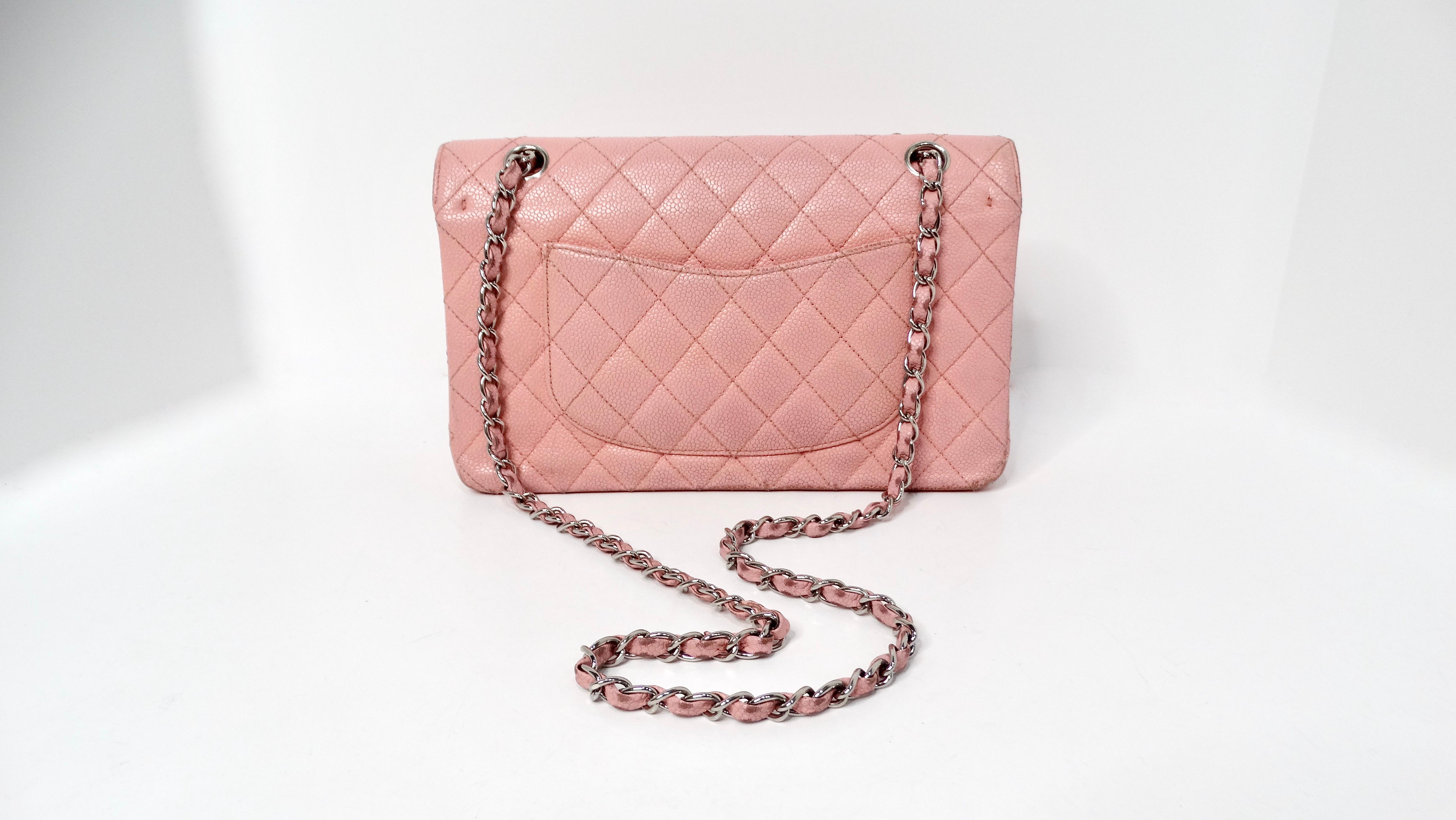 Chanel 2004 Small Pink Caviar Leather Classic Double-Flap Handbag For Sale 6