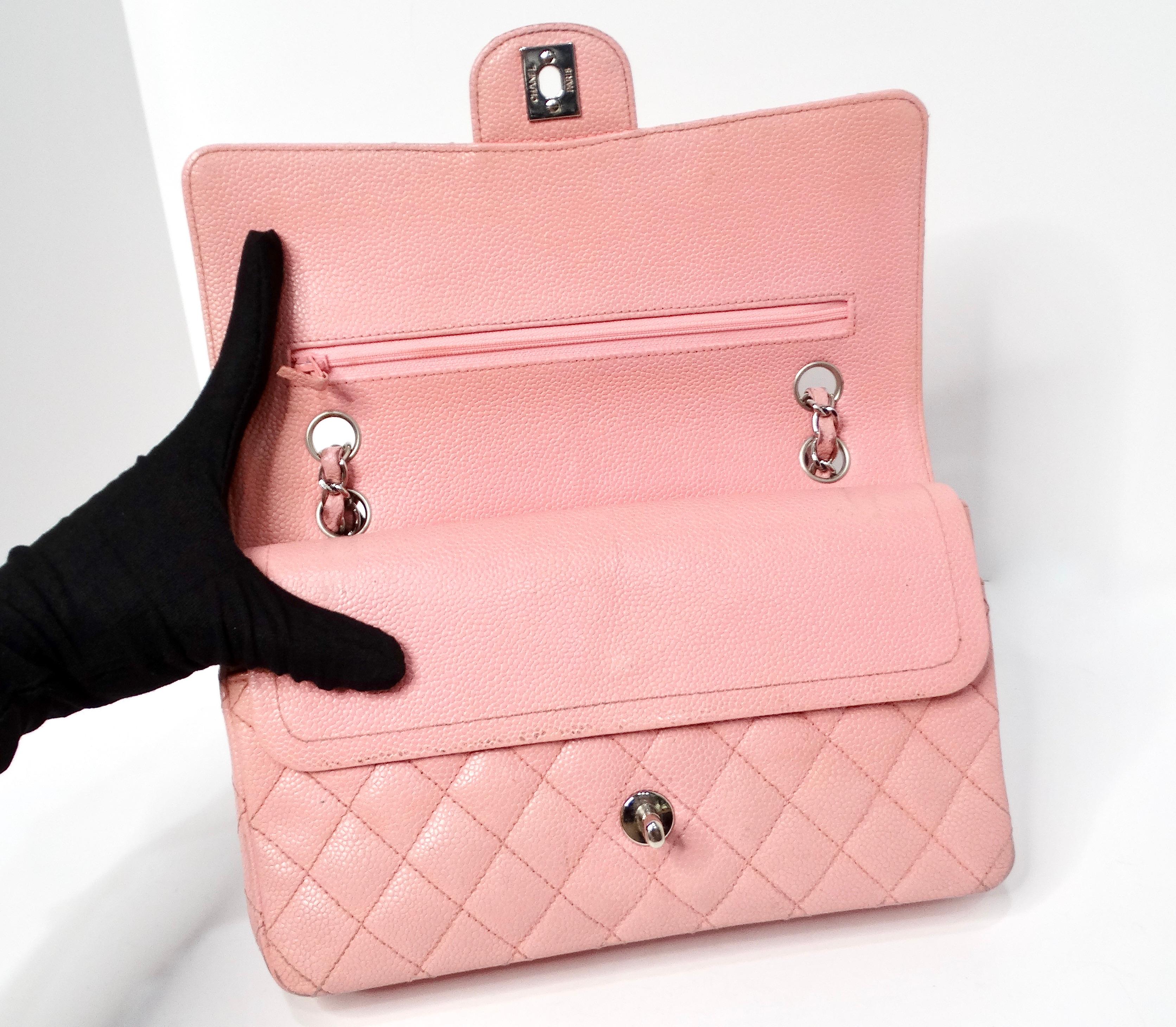 Chanel 2004 Small Pink Caviar Leather Classic Double-Flap Handbag For Sale 9