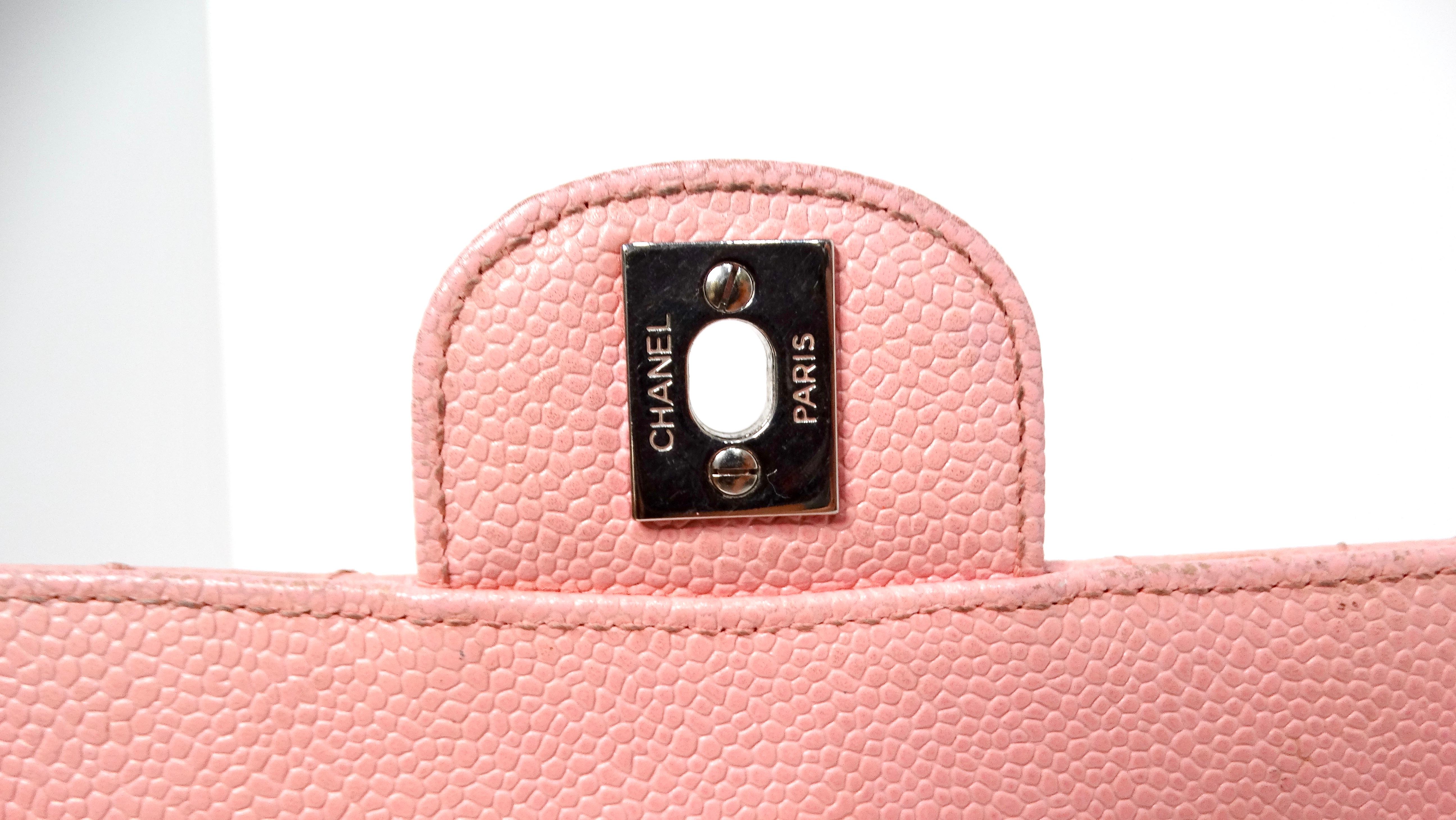 Chanel 2004 Small Pink Caviar Leather Classic Double-Flap Handbag For Sale 11