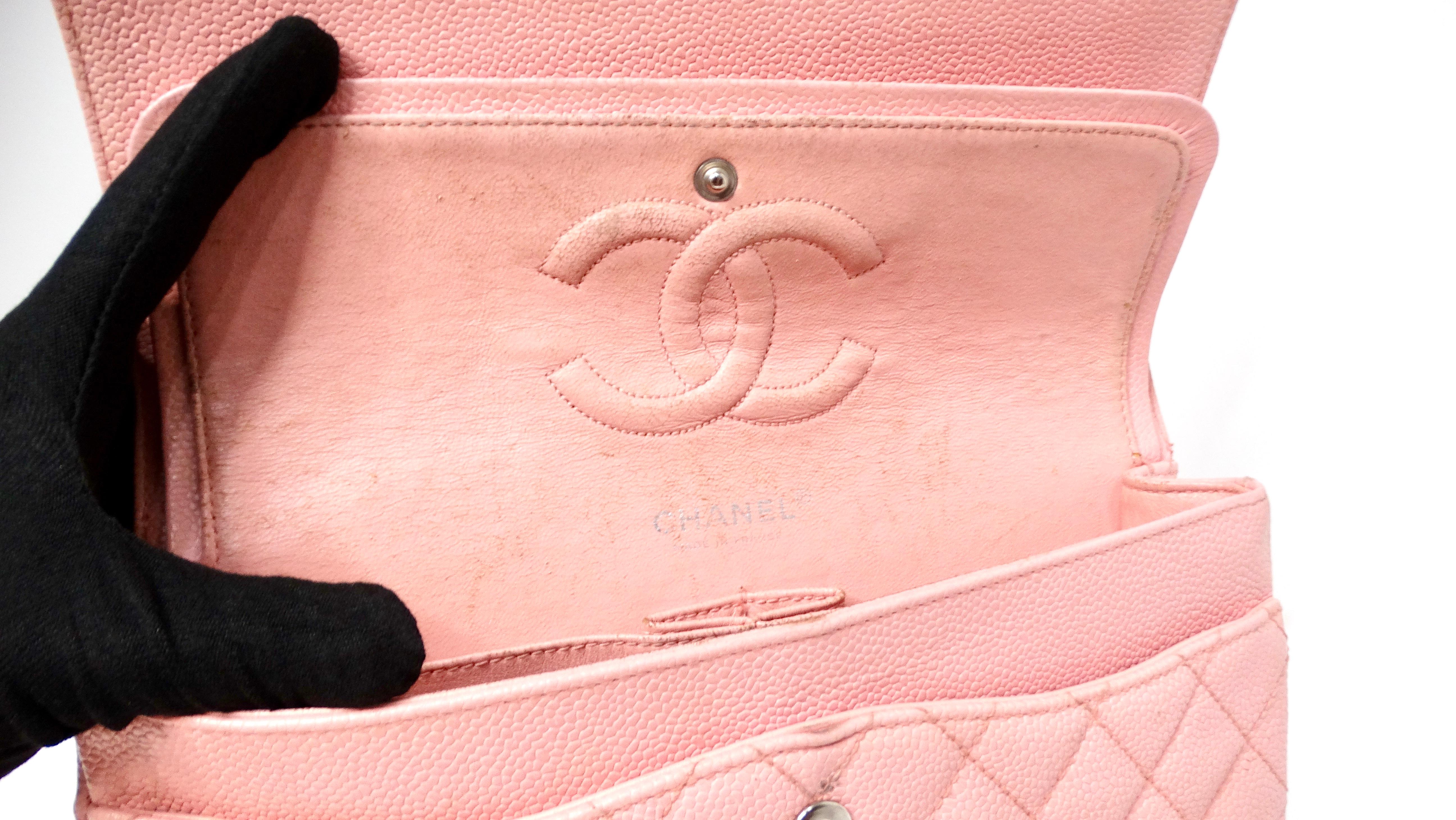 Chanel 2004 Small Pink Caviar Leather Classic Double-Flap Handbag For Sale 12