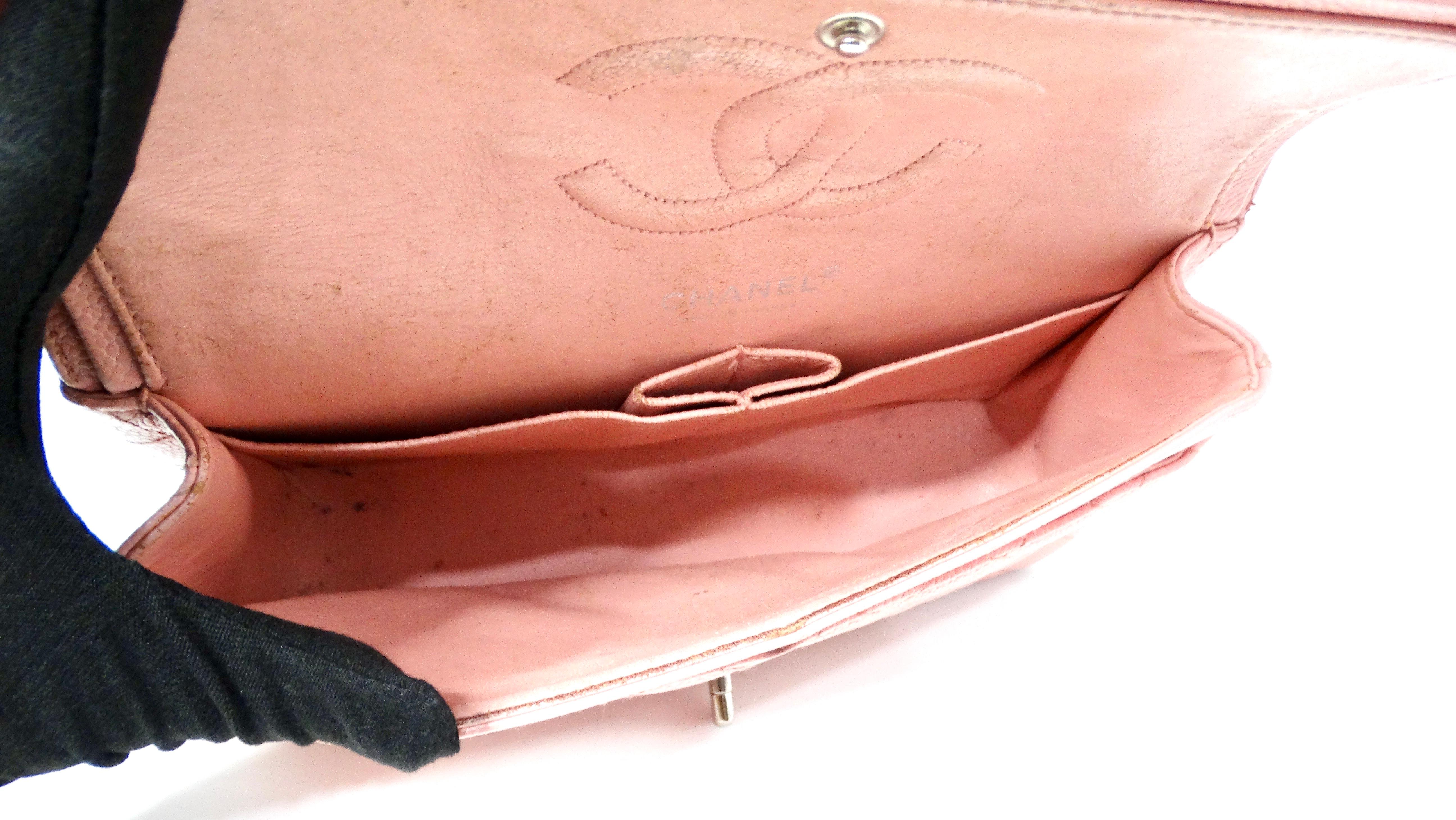 Chanel 2004 Small Pink Caviar Leather Classic Double-Flap Handbag For Sale 13