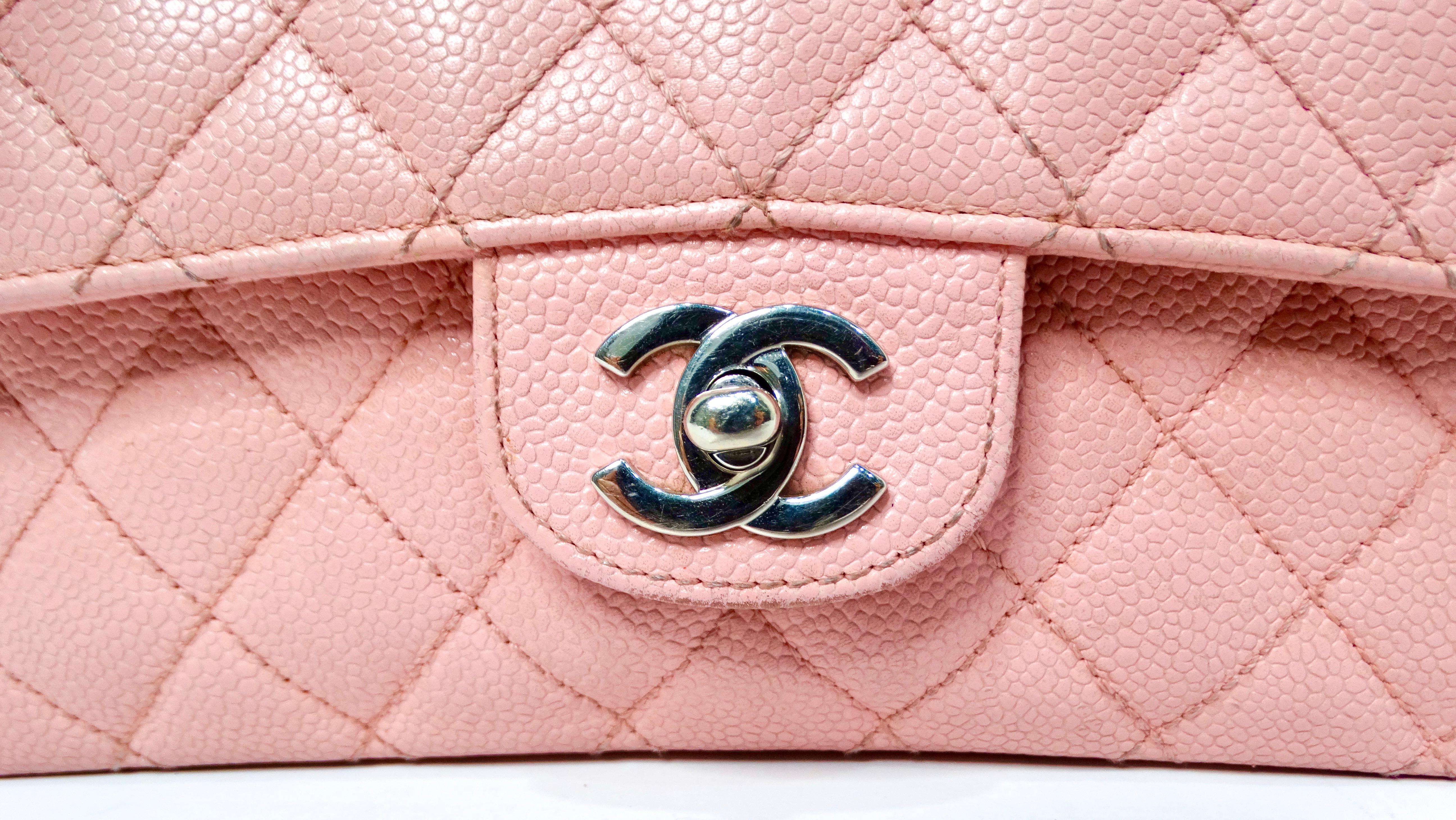 Chanel 2004 Small Pink Caviar Leather Classic Double-Flap Handbag In Fair Condition For Sale In Scottsdale, AZ