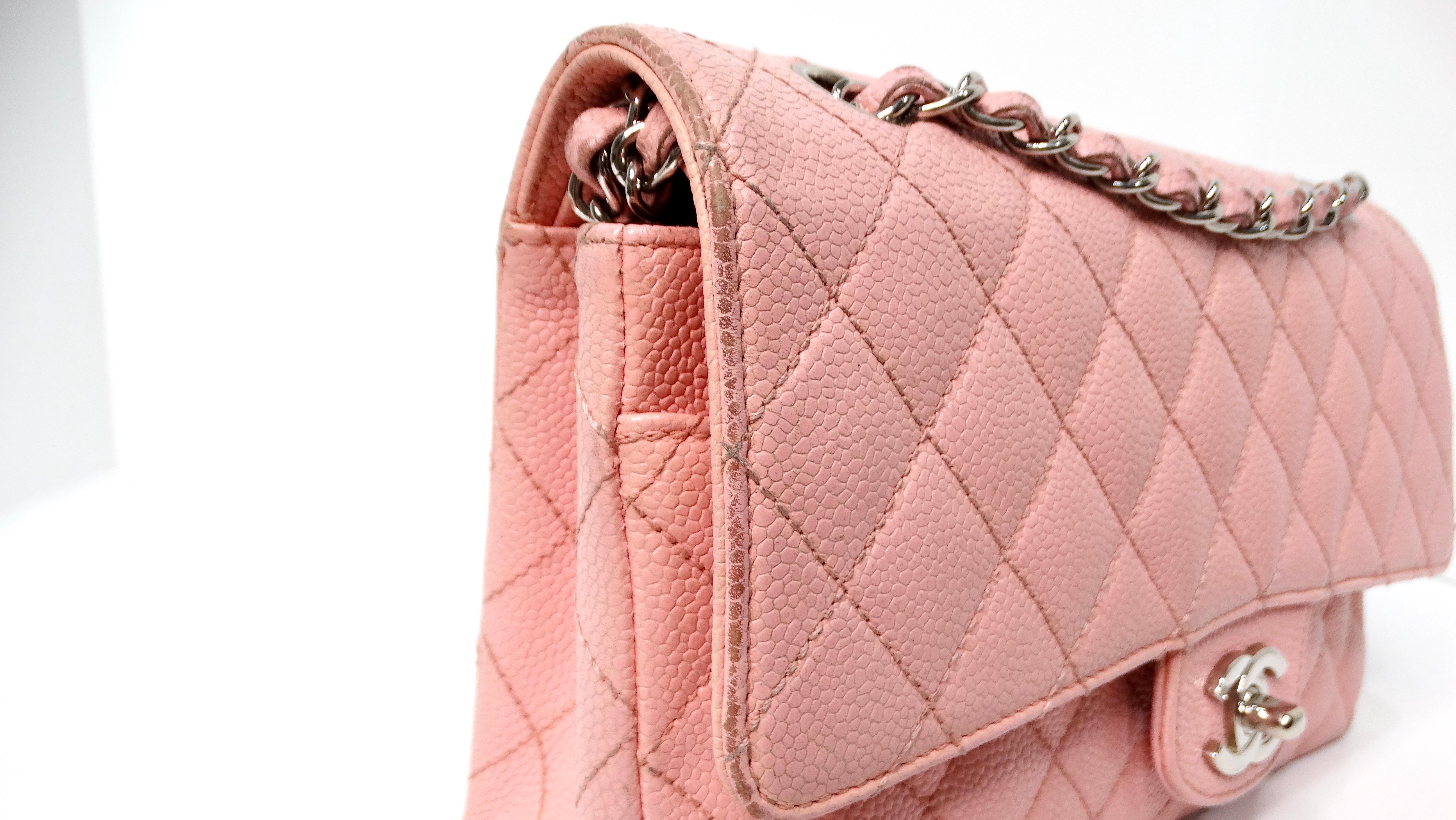 Women's Chanel 2004 Small Pink Caviar Leather Classic Double-Flap Handbag For Sale