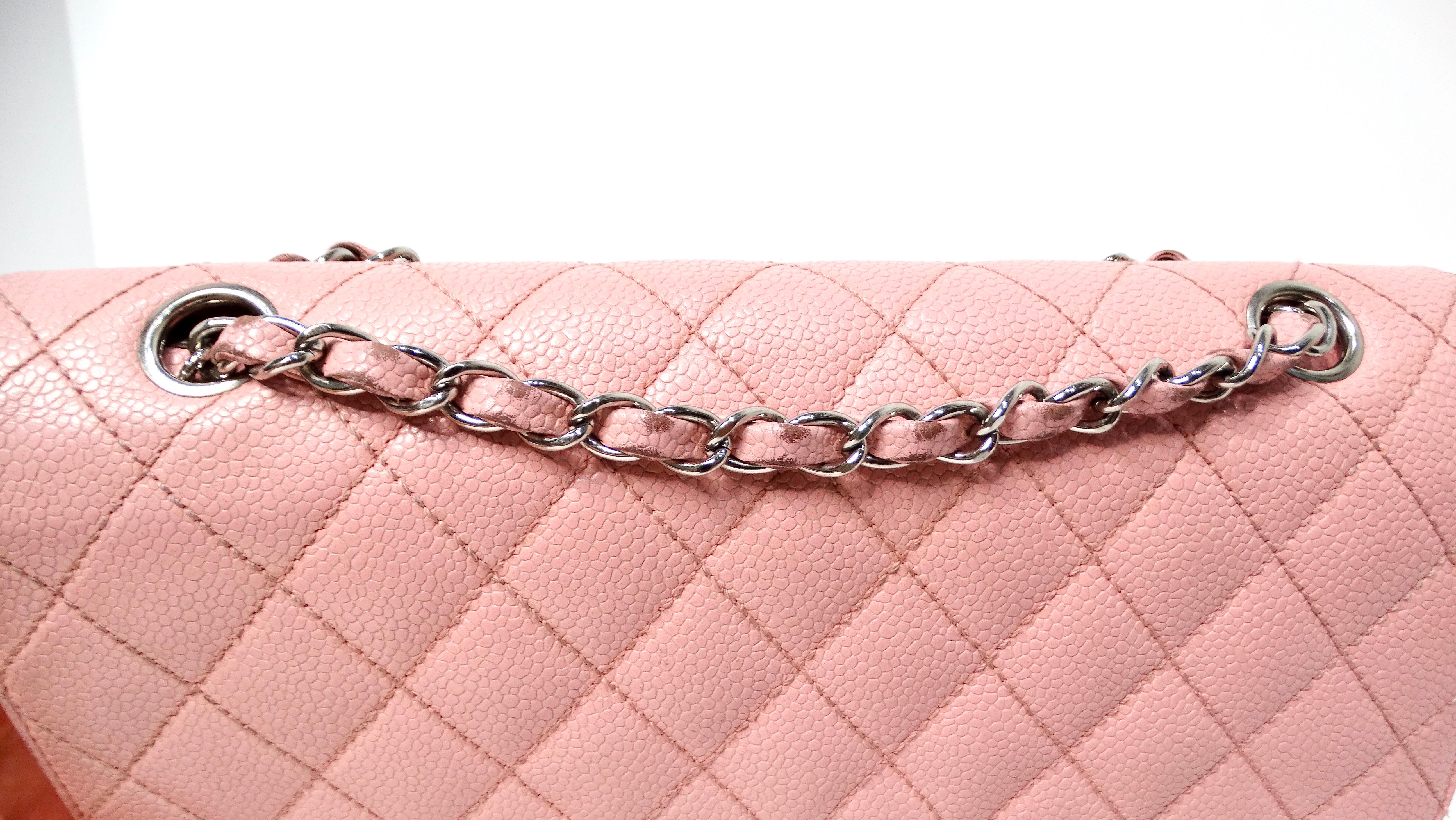 Chanel 2004 Small Pink Caviar Leather Classic Double-Flap Handbag For Sale 2