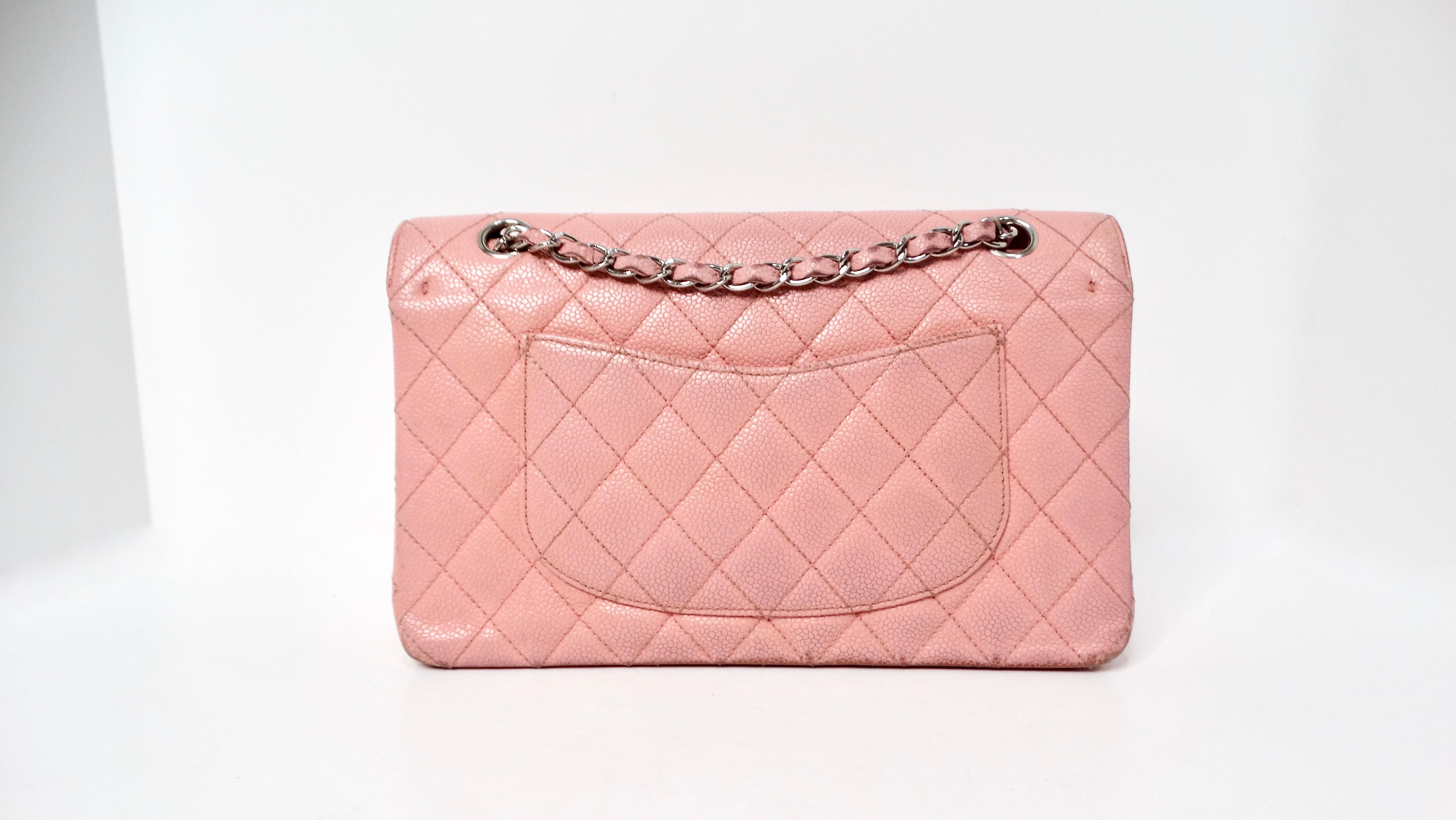 Chanel 2004 Small Pink Caviar Leather Classic Double-Flap Handbag For Sale 3