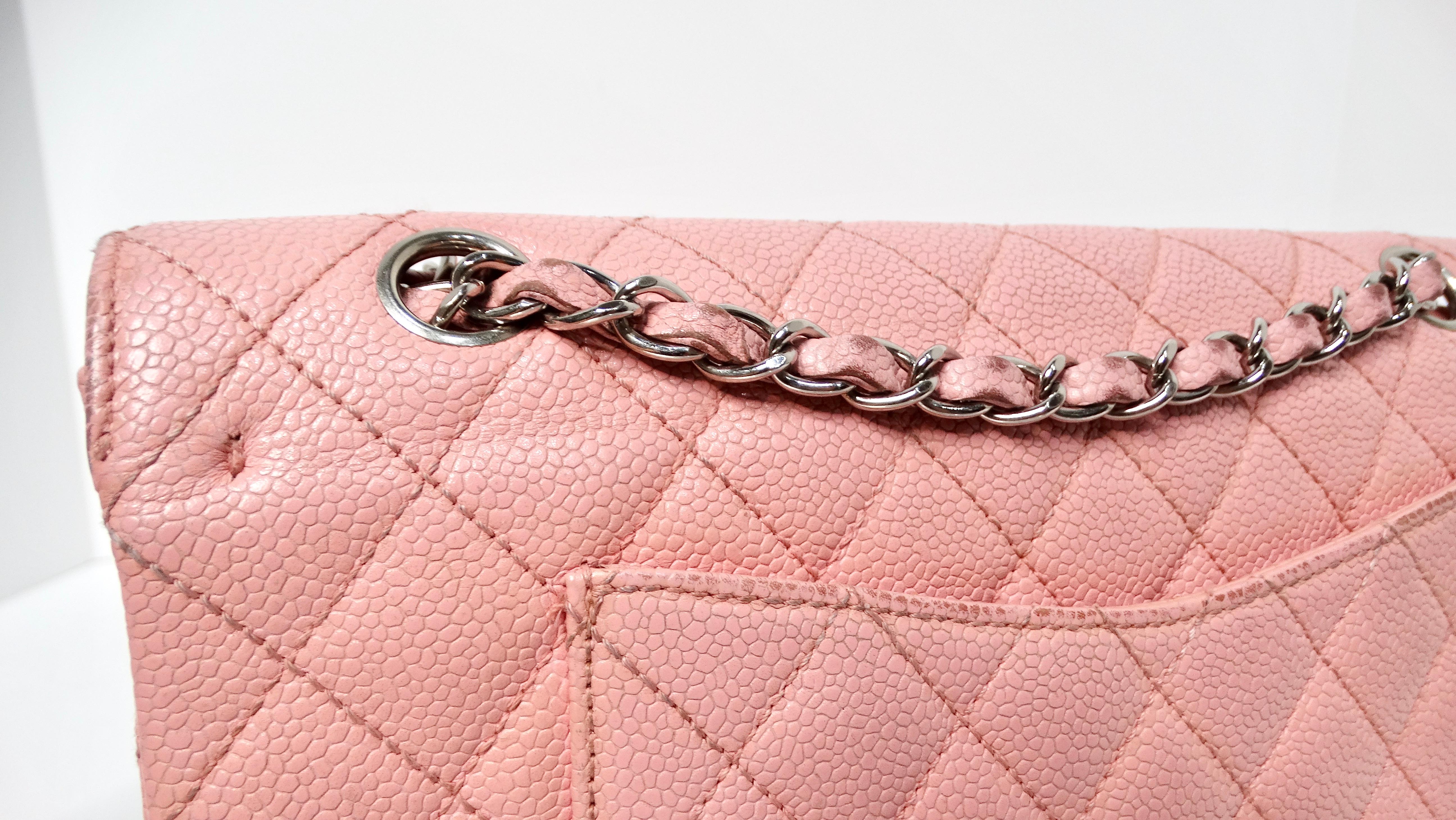 Chanel 2004 Small Pink Caviar Leather Classic Double-Flap Handbag For Sale 4