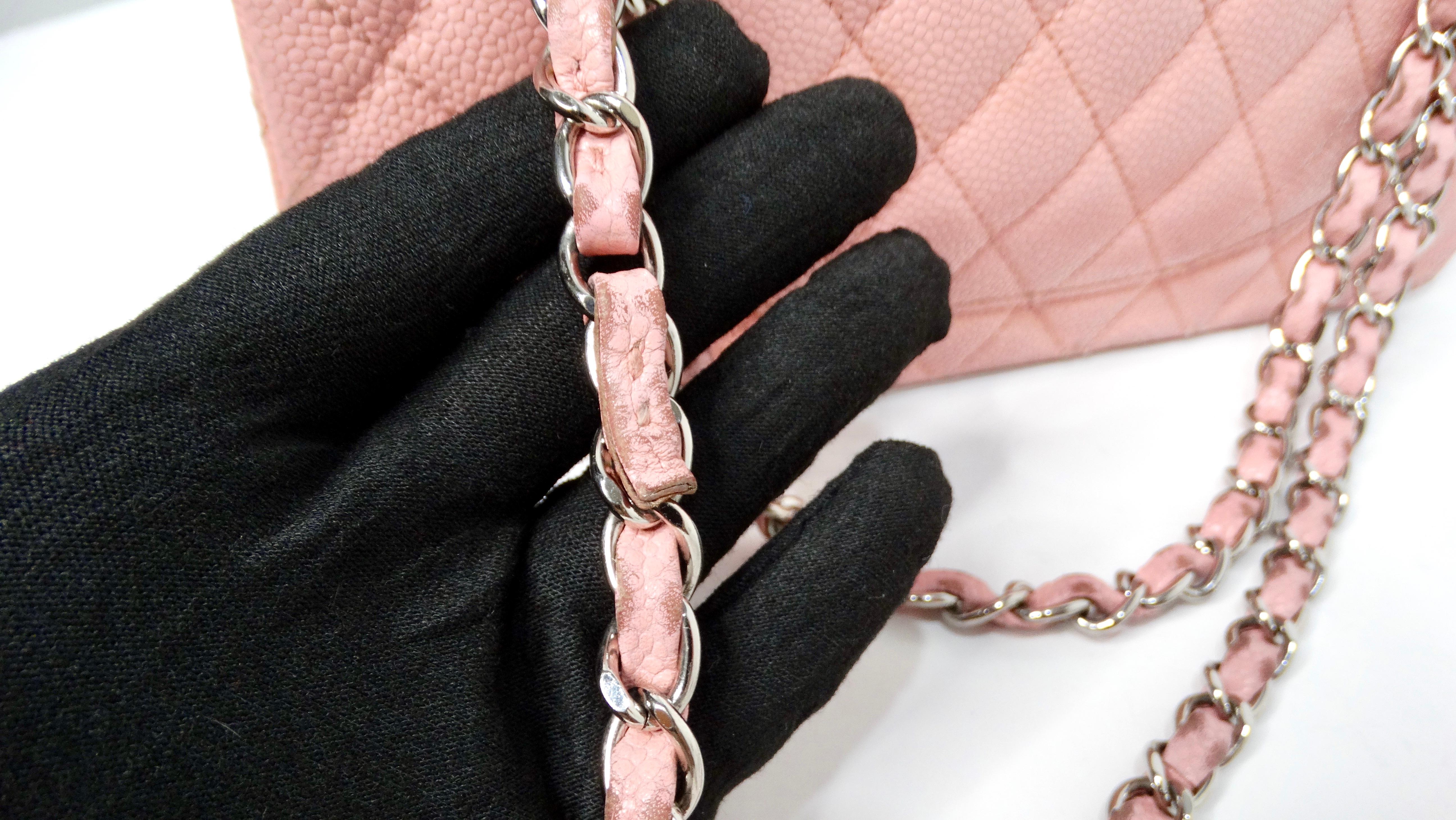 Chanel 2004 Small Pink Caviar Leather Classic Double-Flap Handbag For Sale 5