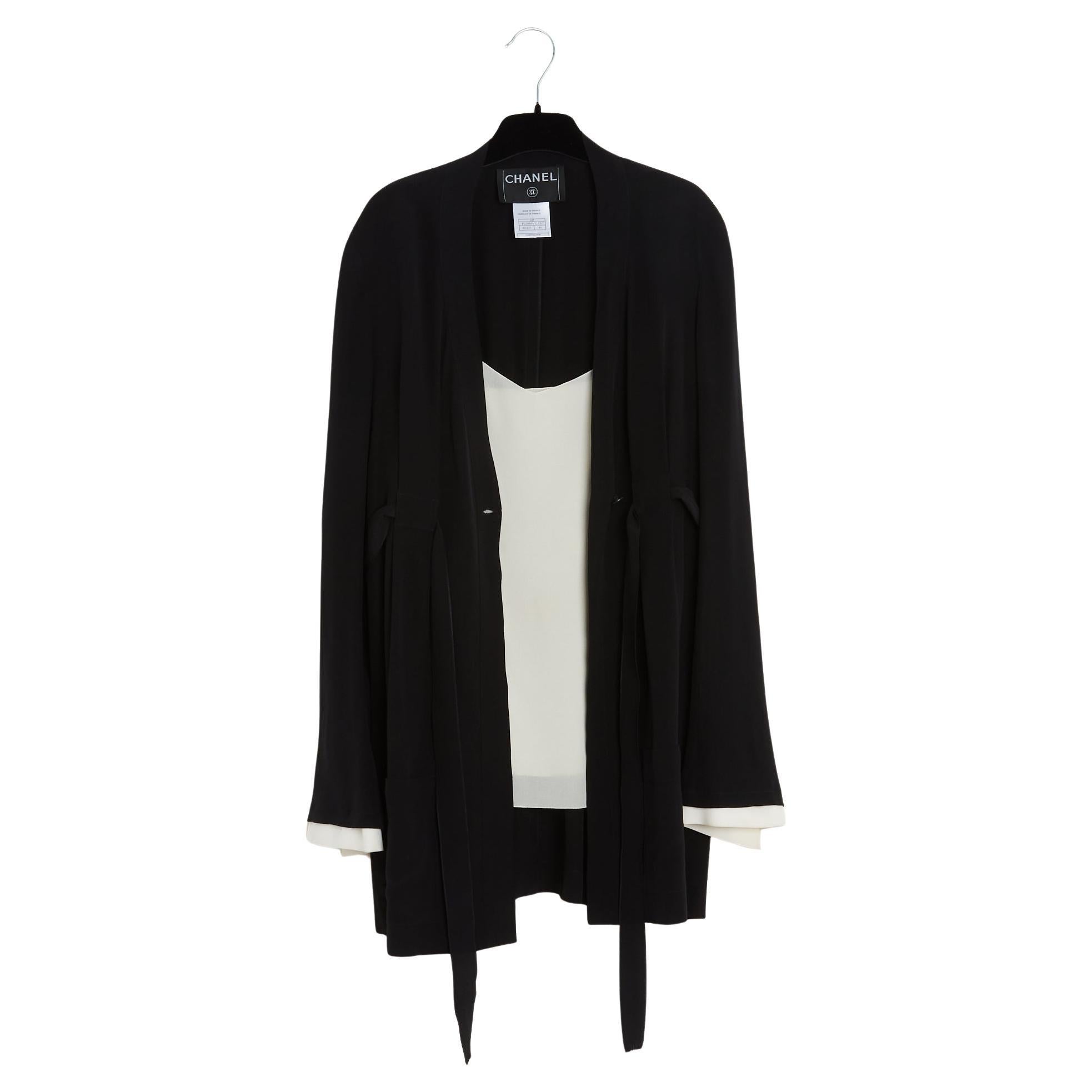 Chanel 2004 Top et Blouse Soie FR40 Camicetta e canotta in seta nera ecru UK12 US10 in vendita
