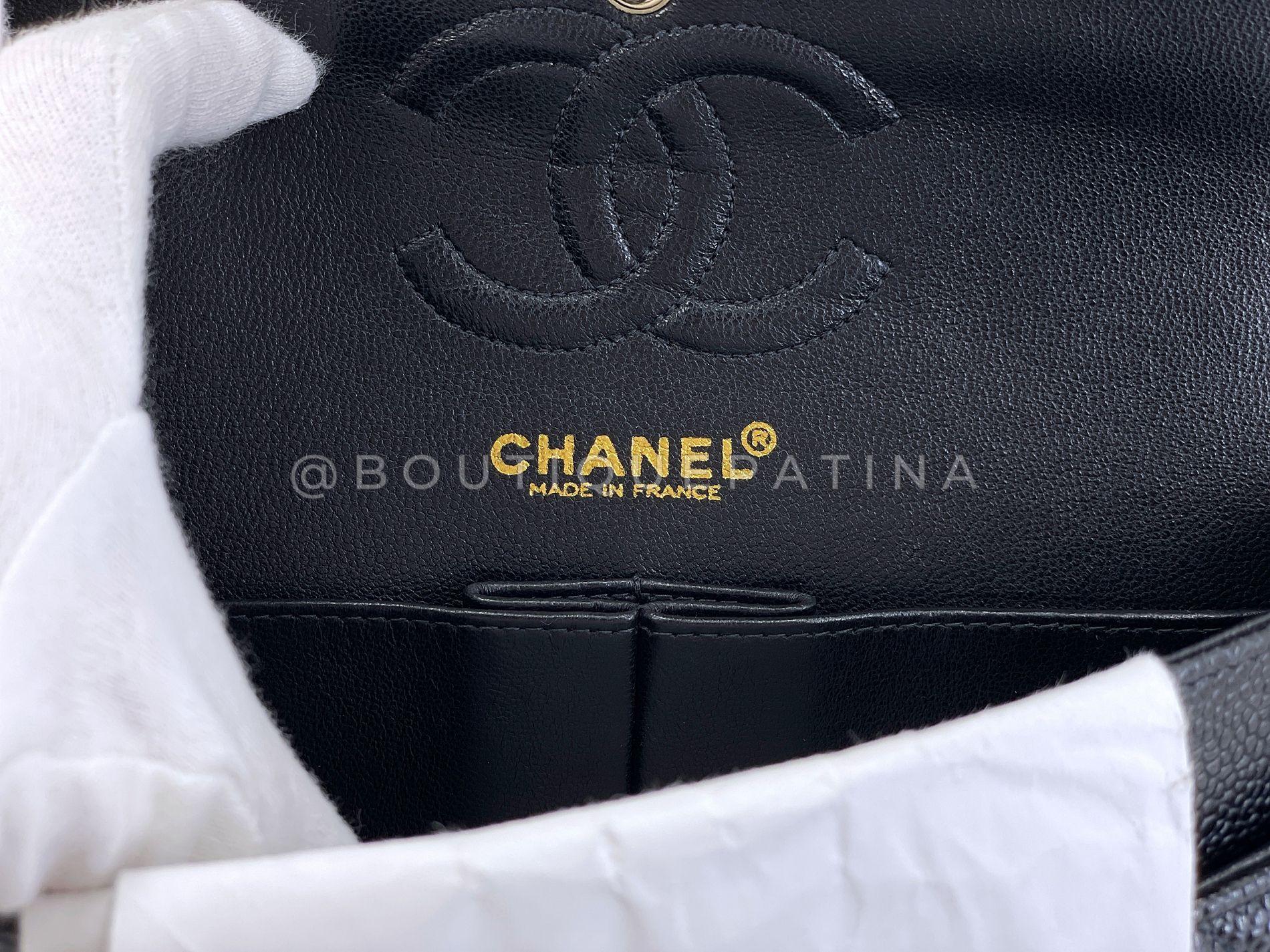 Chanel 2004 Vintage Black Caviar Small Classic Double Flap Bag 24k GHW 66378 For Sale 7