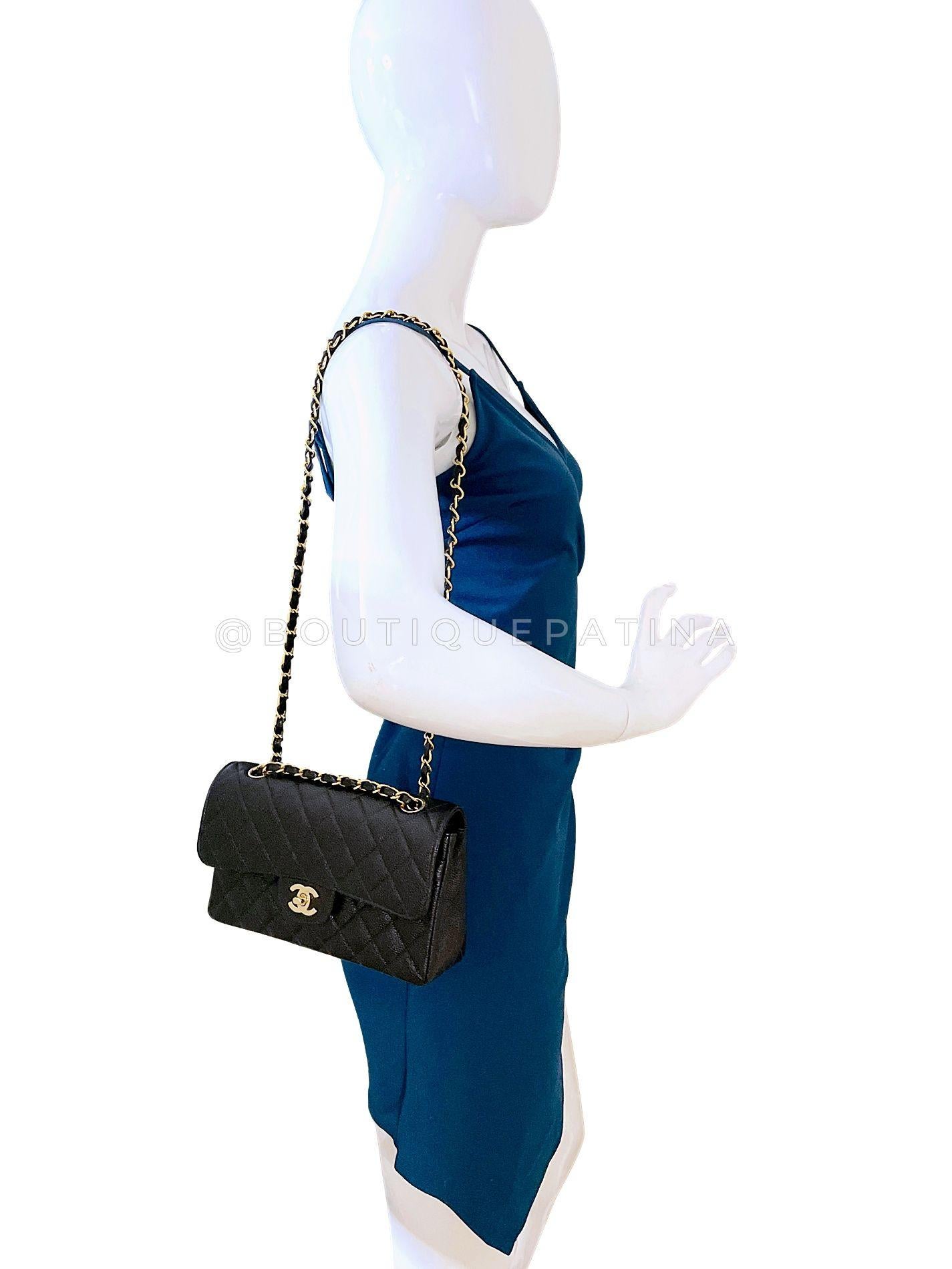 Chanel 2004 Vintage Black Caviar Small Classic Double Flap Bag 24k GHW 66378 For Sale 11
