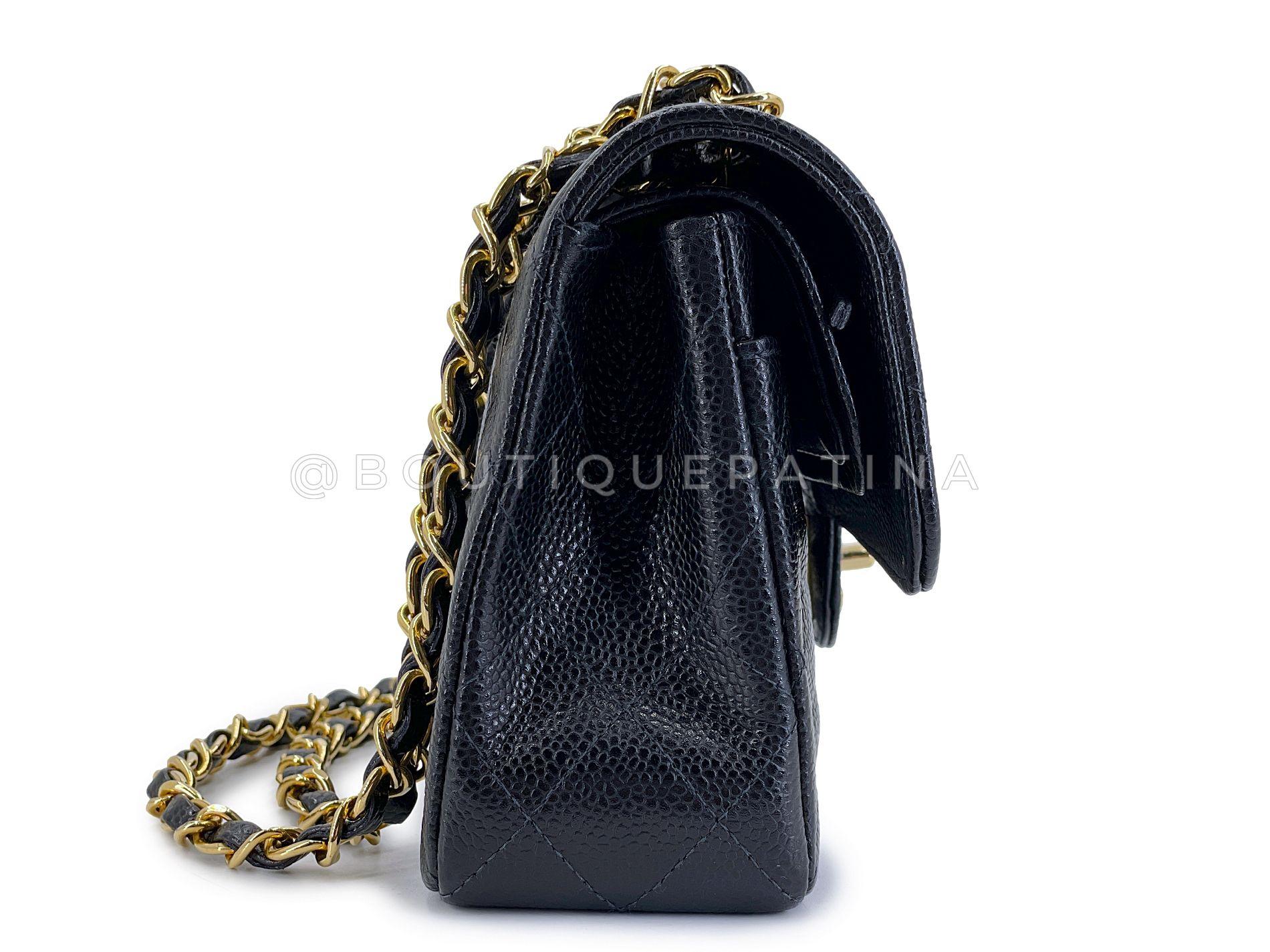 Women's Chanel 2004 Vintage Black Caviar Small Classic Double Flap Bag 24k GHW 66378 For Sale