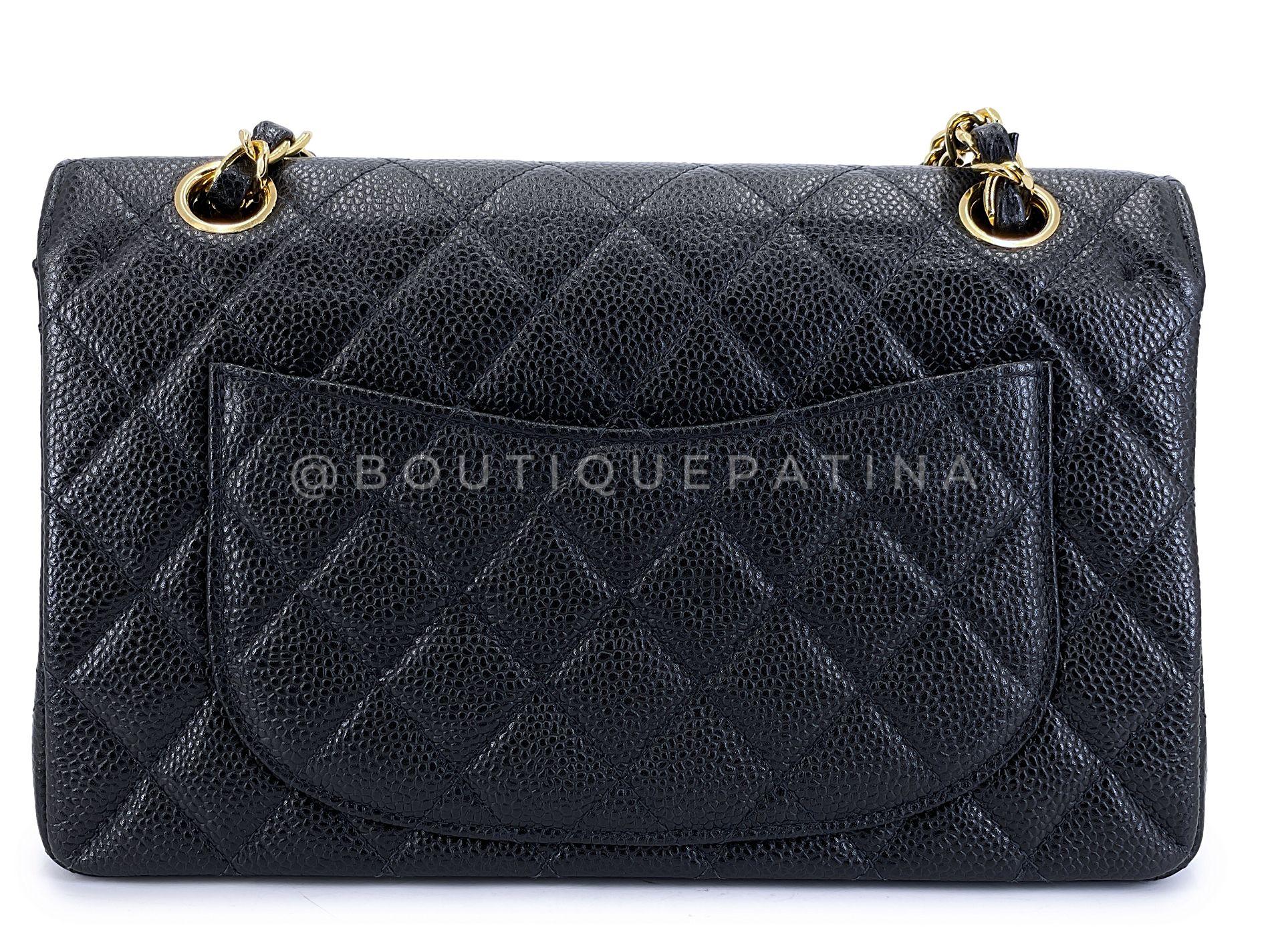 Chanel 2004 Vintage Black Caviar Small Classic Double Flap Bag 24k GHW 66378 For Sale 1