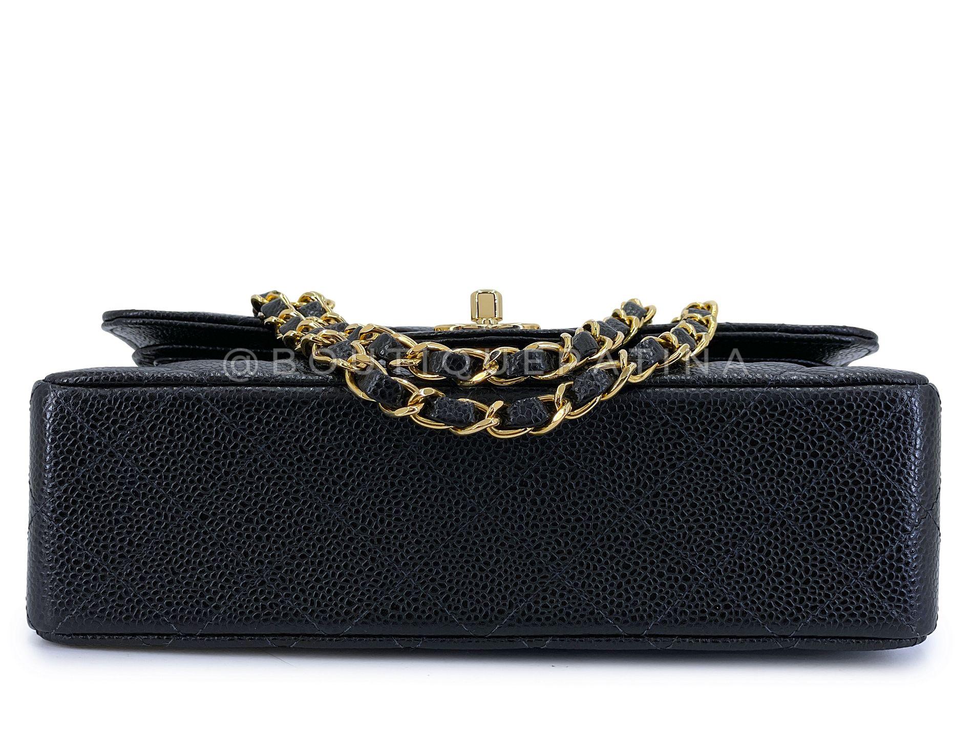 Chanel 2004 Vintage Black Caviar Small Classic Double Flap Bag 24k GHW 66378 For Sale 2