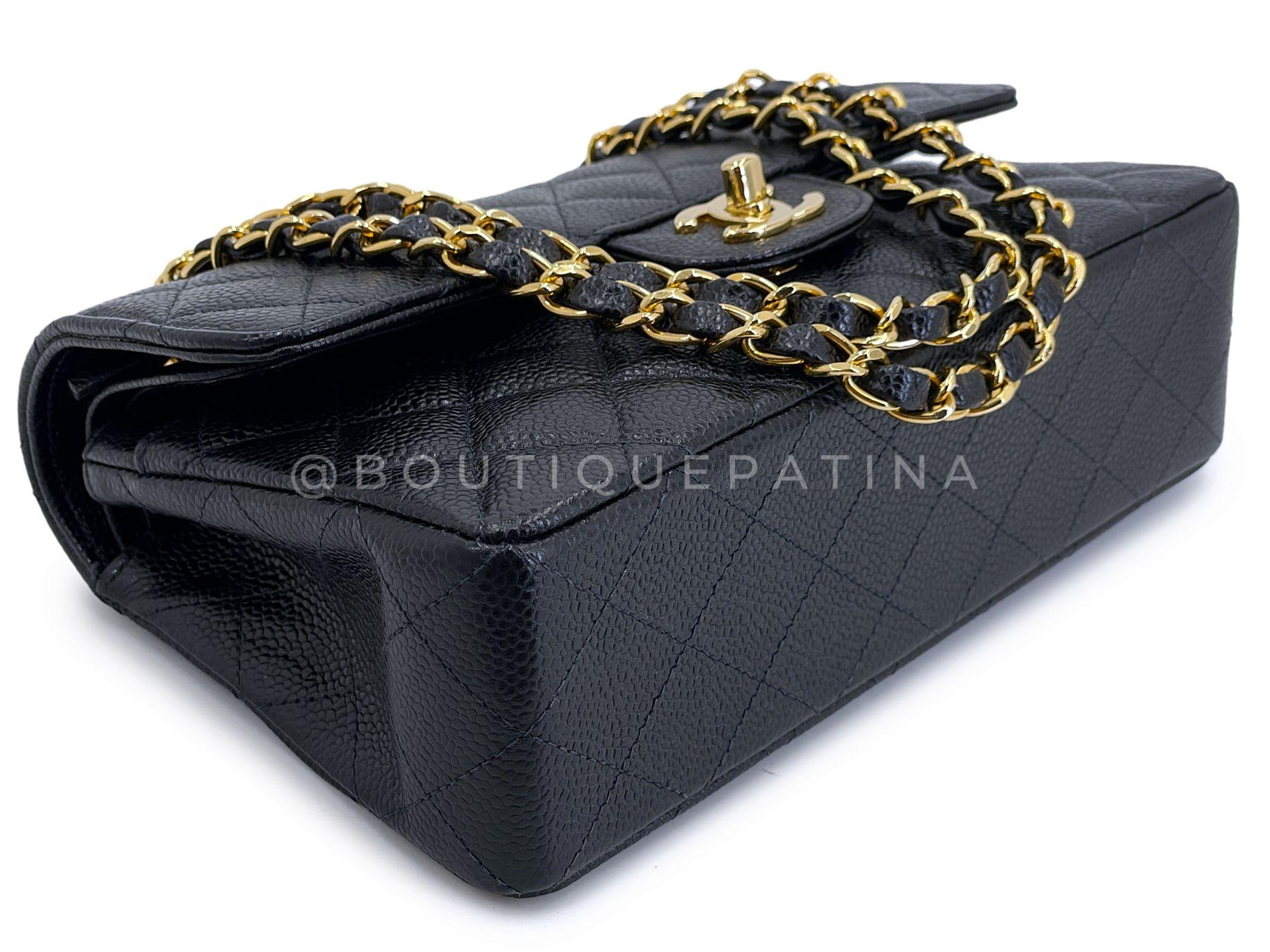 Chanel 2004 Vintage Black Caviar Small Classic Double Flap Bag 24k GHW 66378 For Sale 3
