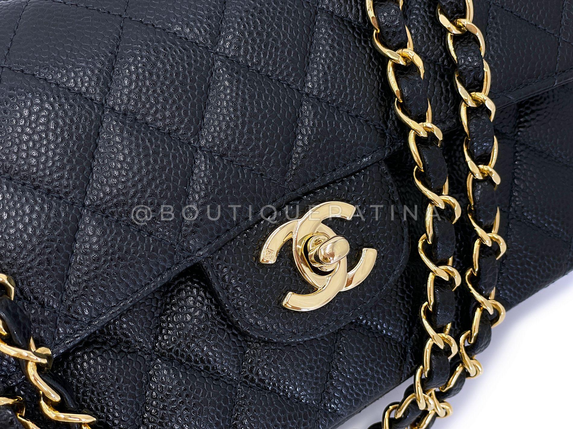 Chanel 2004 Vintage Black Caviar Small Classic Double Flap Bag 24k GHW 66378 For Sale 4