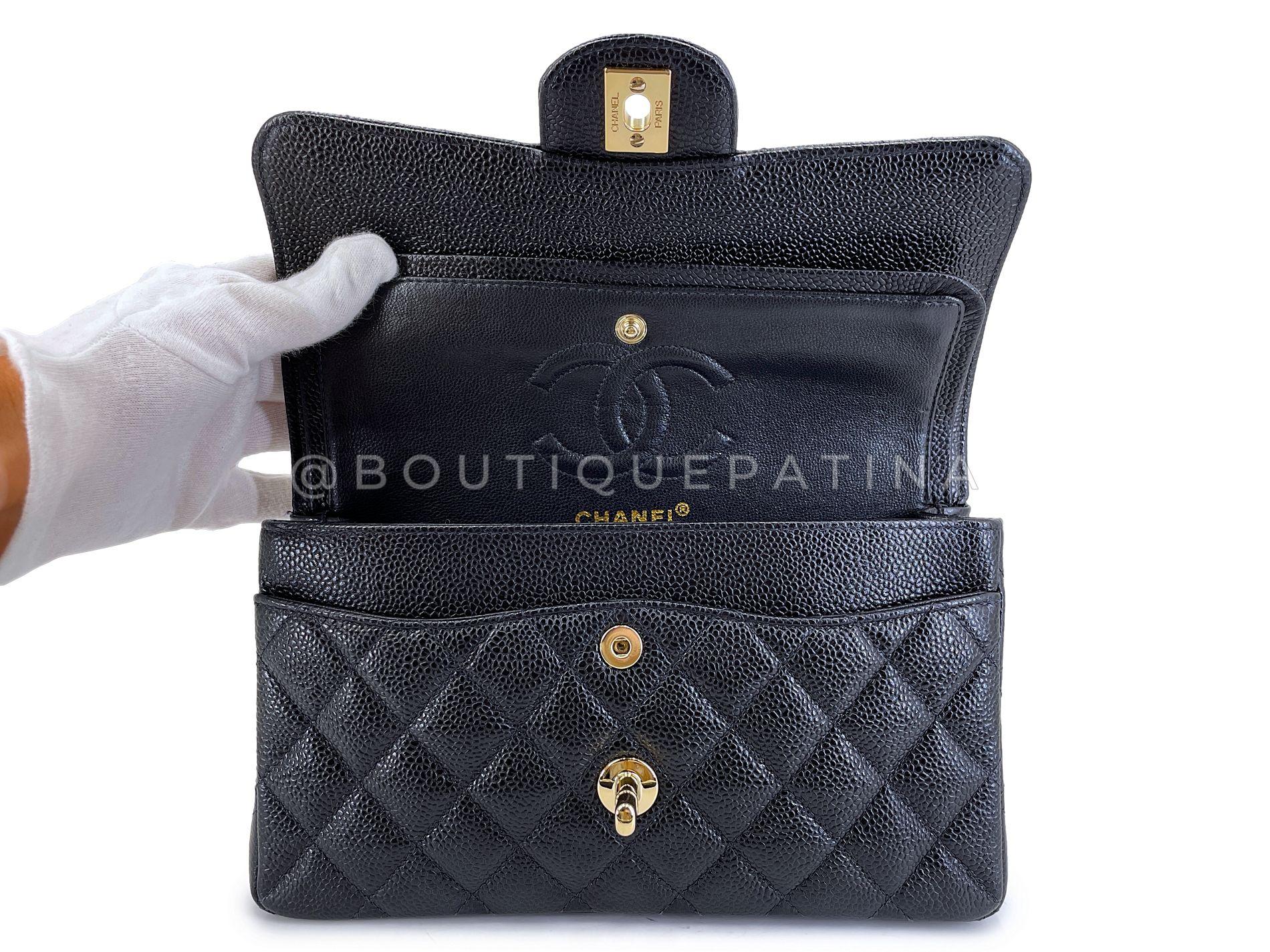 Chanel 2004 Vintage Black Caviar Small Classic Double Flap Bag 24k GHW 66378 For Sale 5