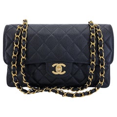 Chanel 2004 Vintage Black Caviar Small Classic Double Flap Bag 24k GHW 66378
