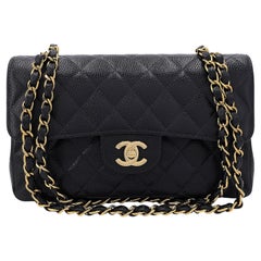 Chanel 2004 Vintage Black Caviar Small Classic Double Flap Bag 24k GHW 66644