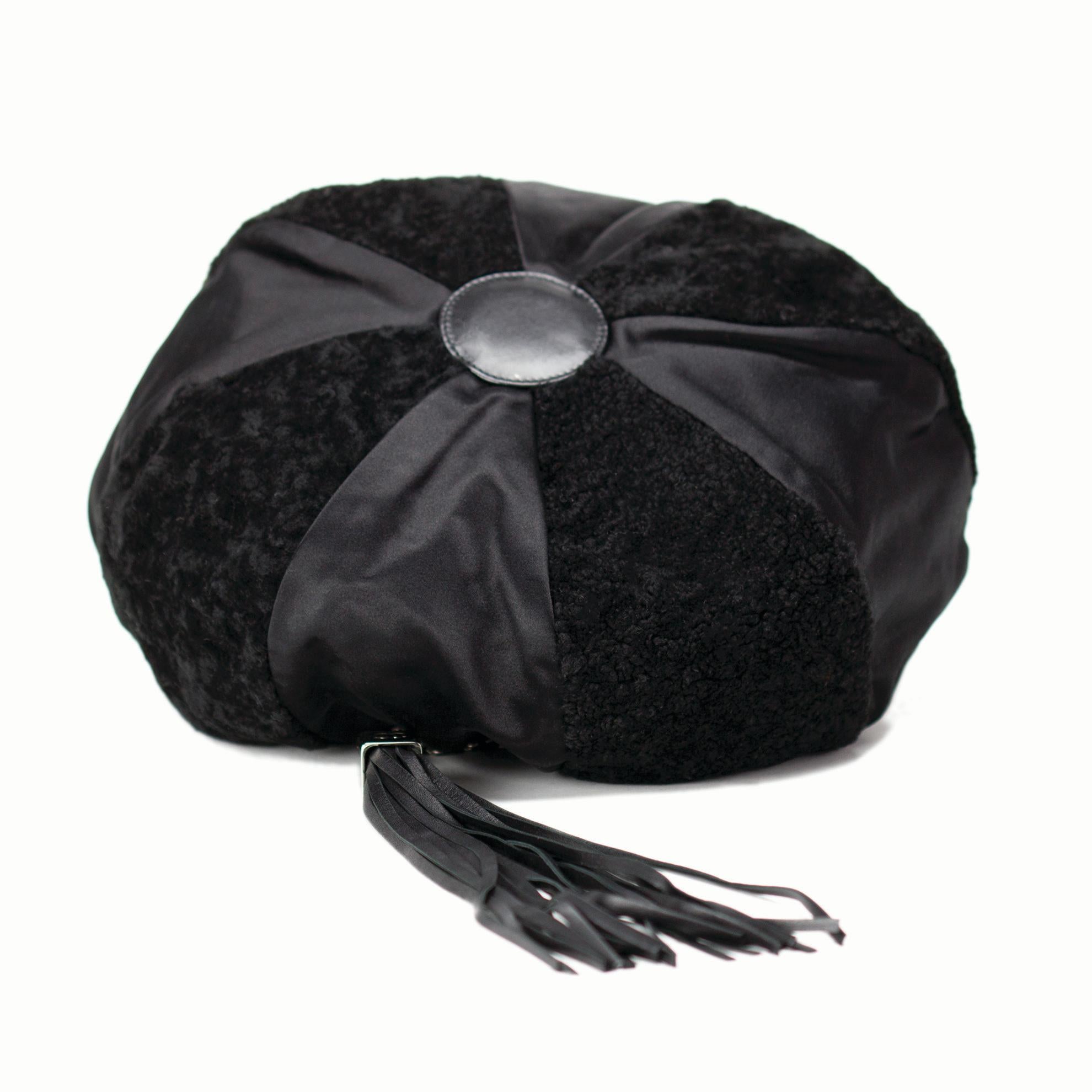 Women's Chanel 2004 Vintage Black Shearling Satin Drawstring Tassel Bag  For Sale