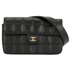 Chanel 2004 Used Caviar Mini Classic Flap Fanny Pack Waist Belt Bag 