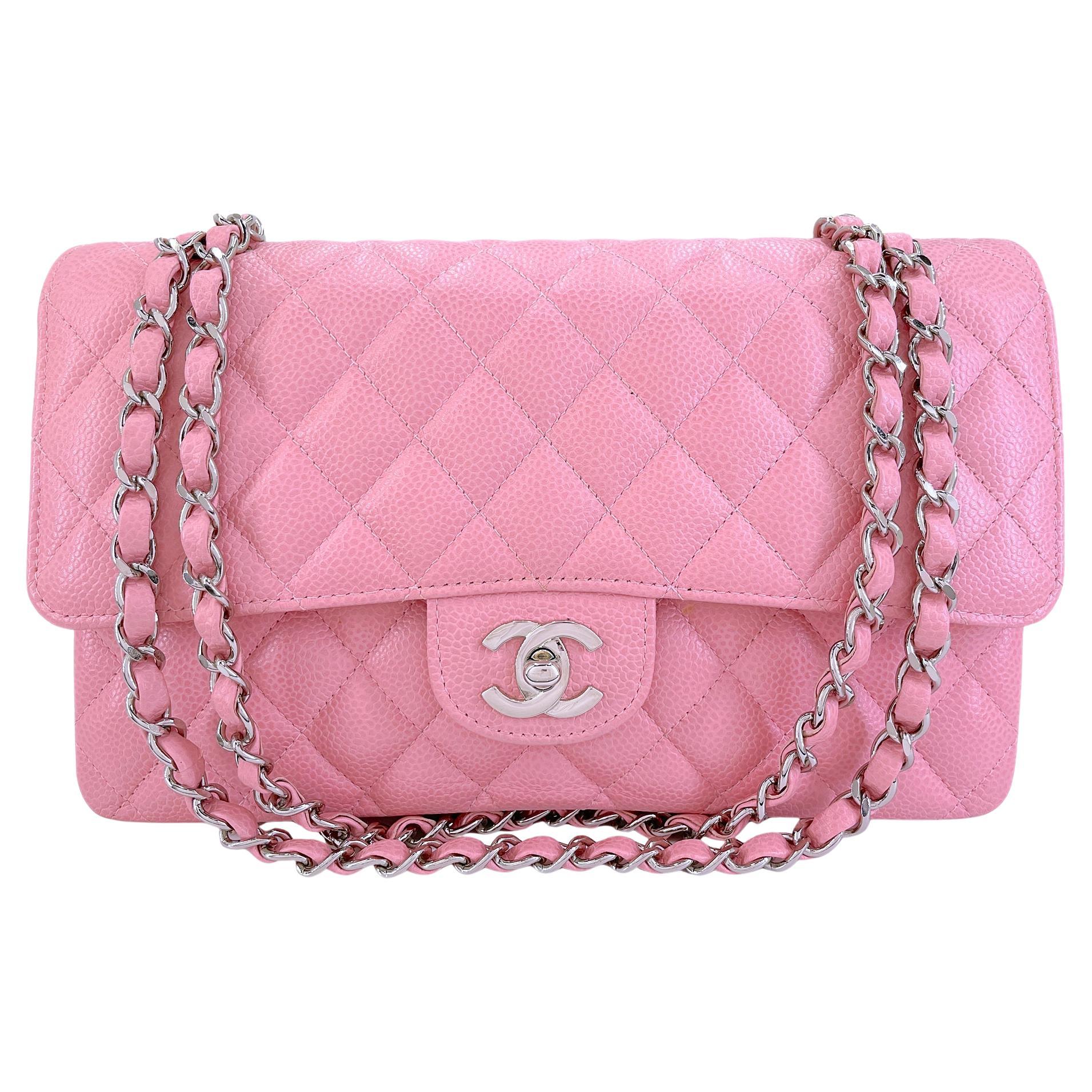 Chanel 2004 Vintage Sakura Pink Caviar Medium Classic Double Flap Bag SHW 68532