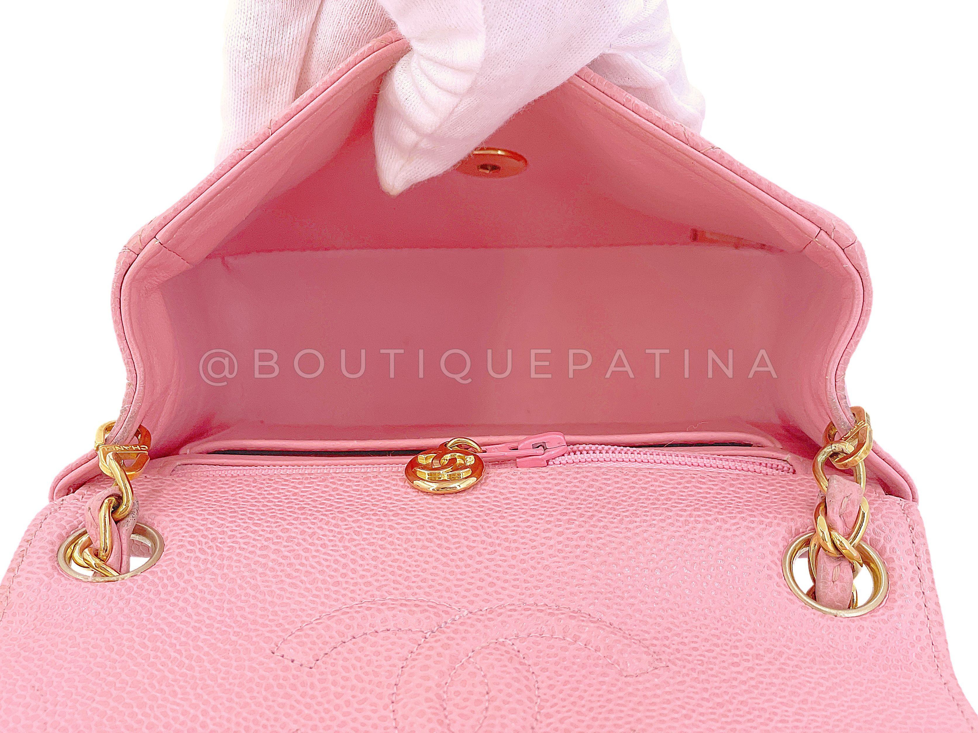 Chanel 2004 Vintage Sakura Pink Square Mini Flap Bag 24k GHW 67727 en vente 6
