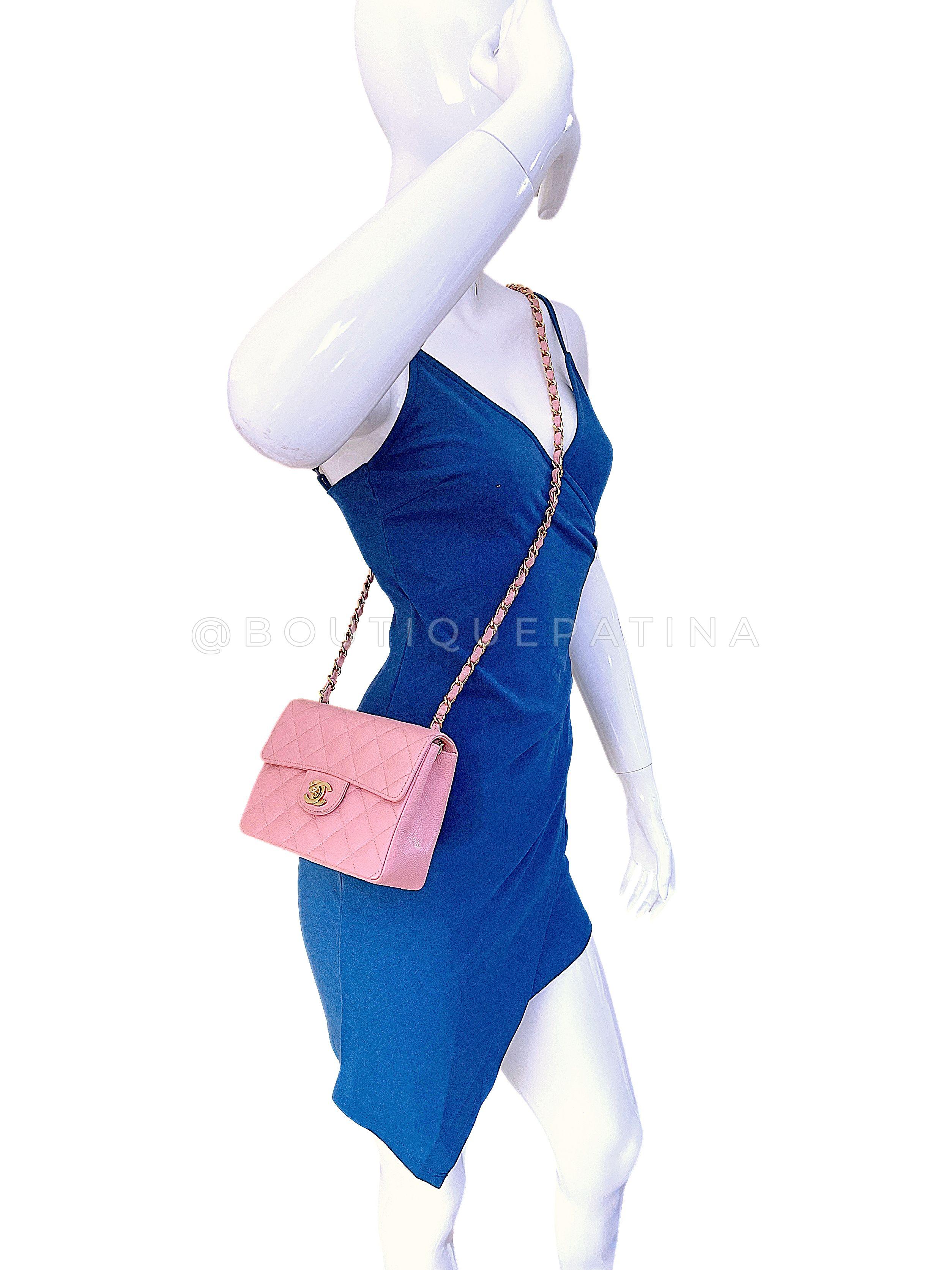 Chanel 2004 Vintage Sakura Pink Square Mini Flap Bag 24k GHW 67727 en vente 10