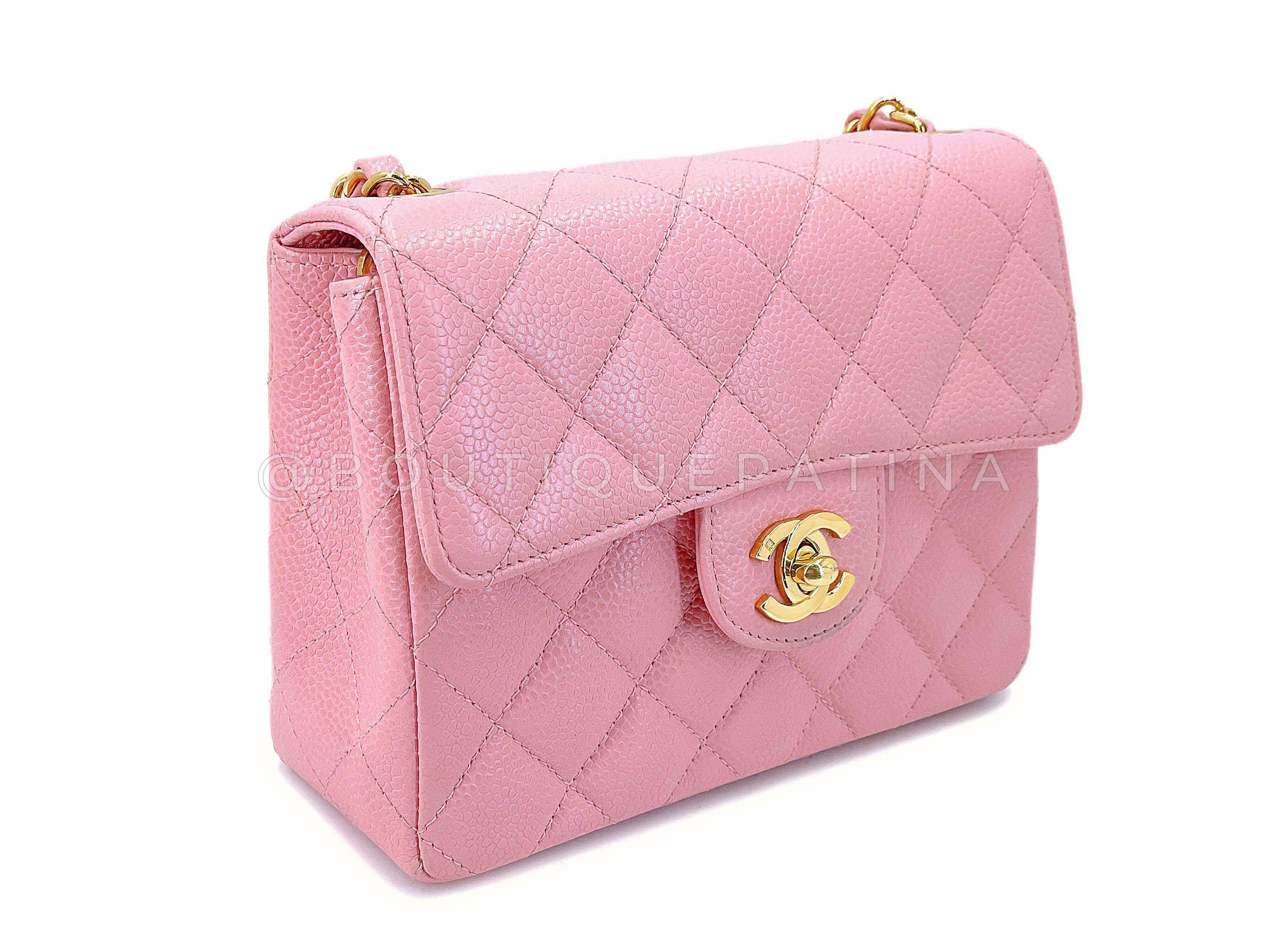 Chanel 2004 Vintage Sakura Pink Square Mini Flap Bag 24k GHW 67727 In Excellent Condition For Sale In Costa Mesa, CA