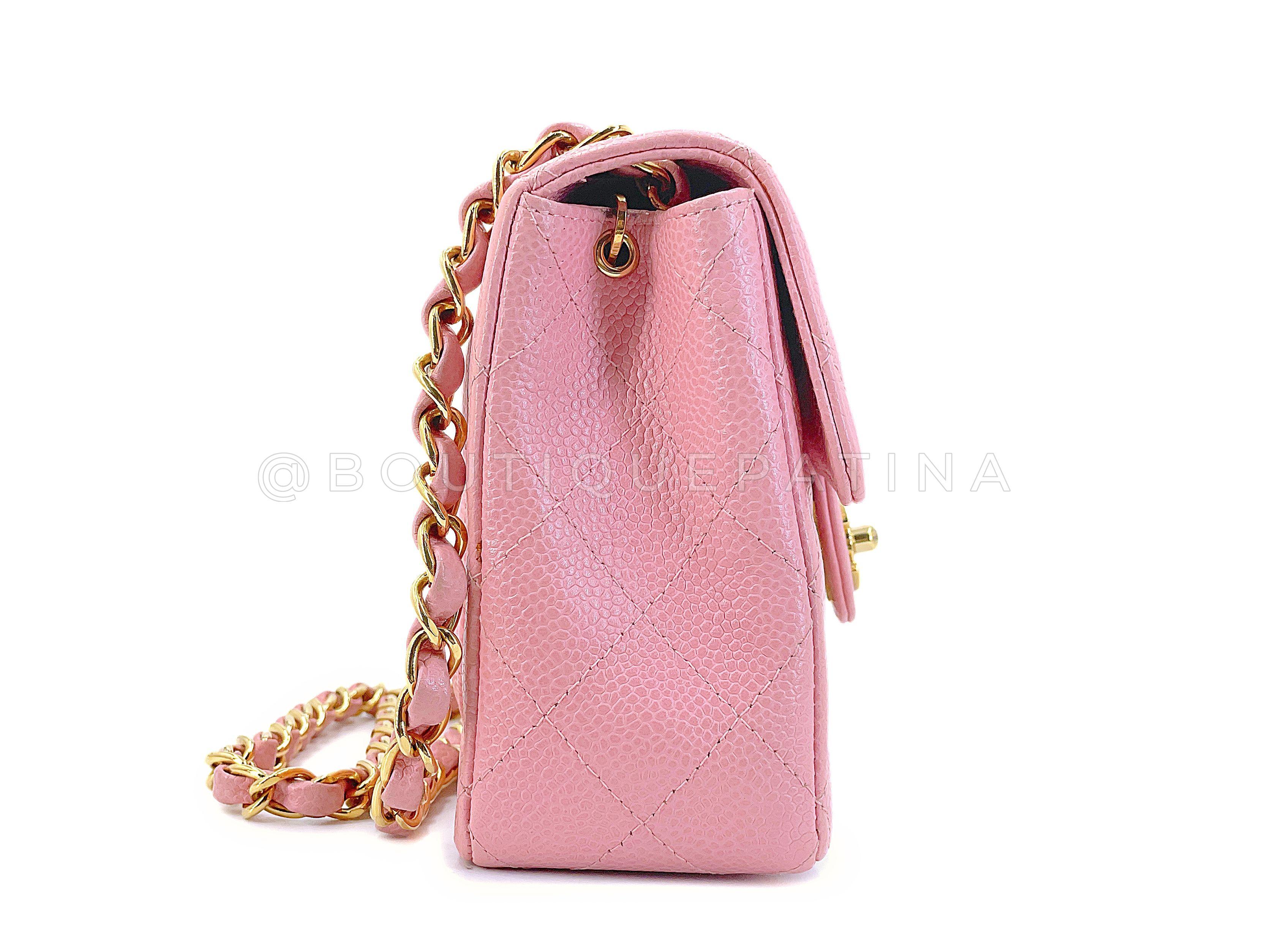 Women's Chanel 2004 Vintage Sakura Pink Square Mini Flap Bag 24k GHW 67727 For Sale