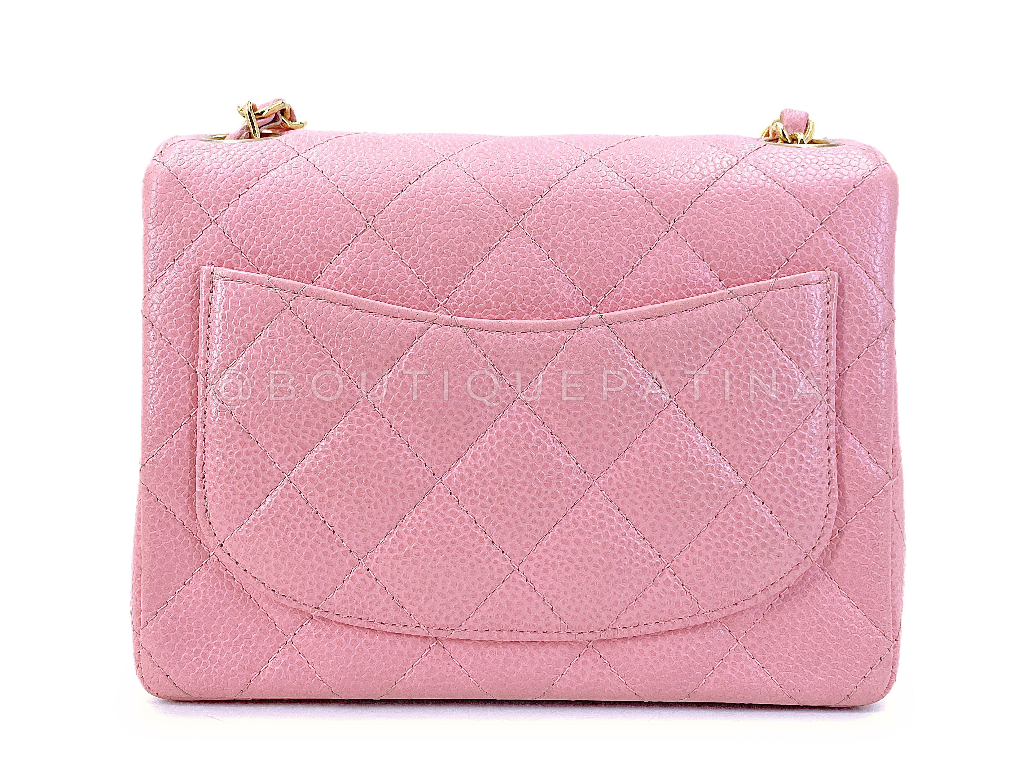 Chanel 2004 Vintage Sakura Pink Square Mini Flap Bag 24k GHW 67727 en vente 1