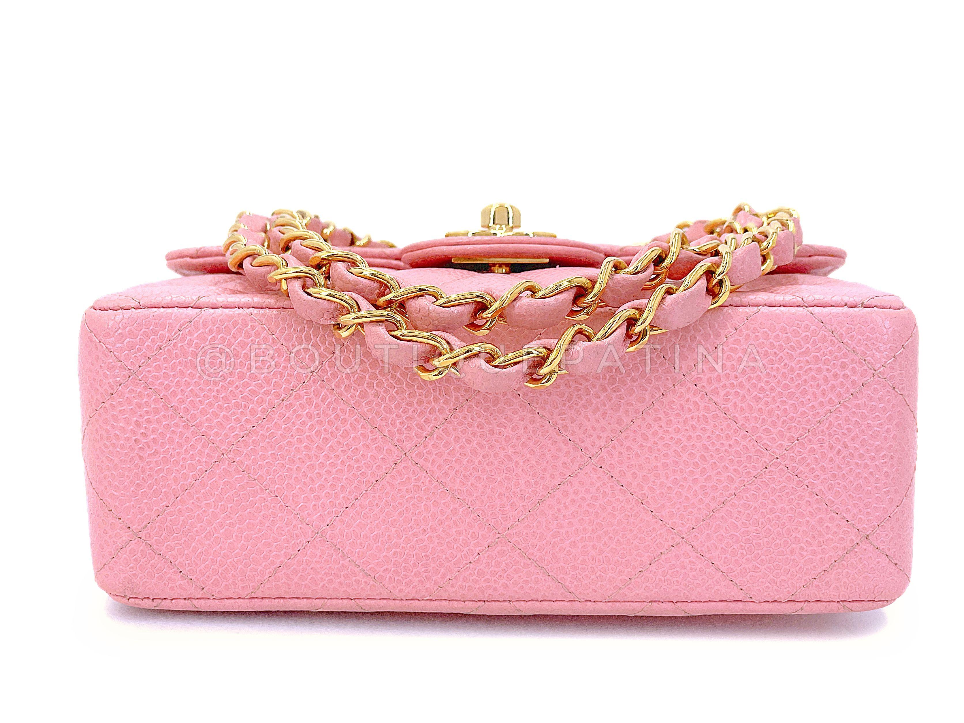Chanel 2004 Vintage Sakura Pink Square Mini Flap Bag 24k GHW 67727 en vente 2