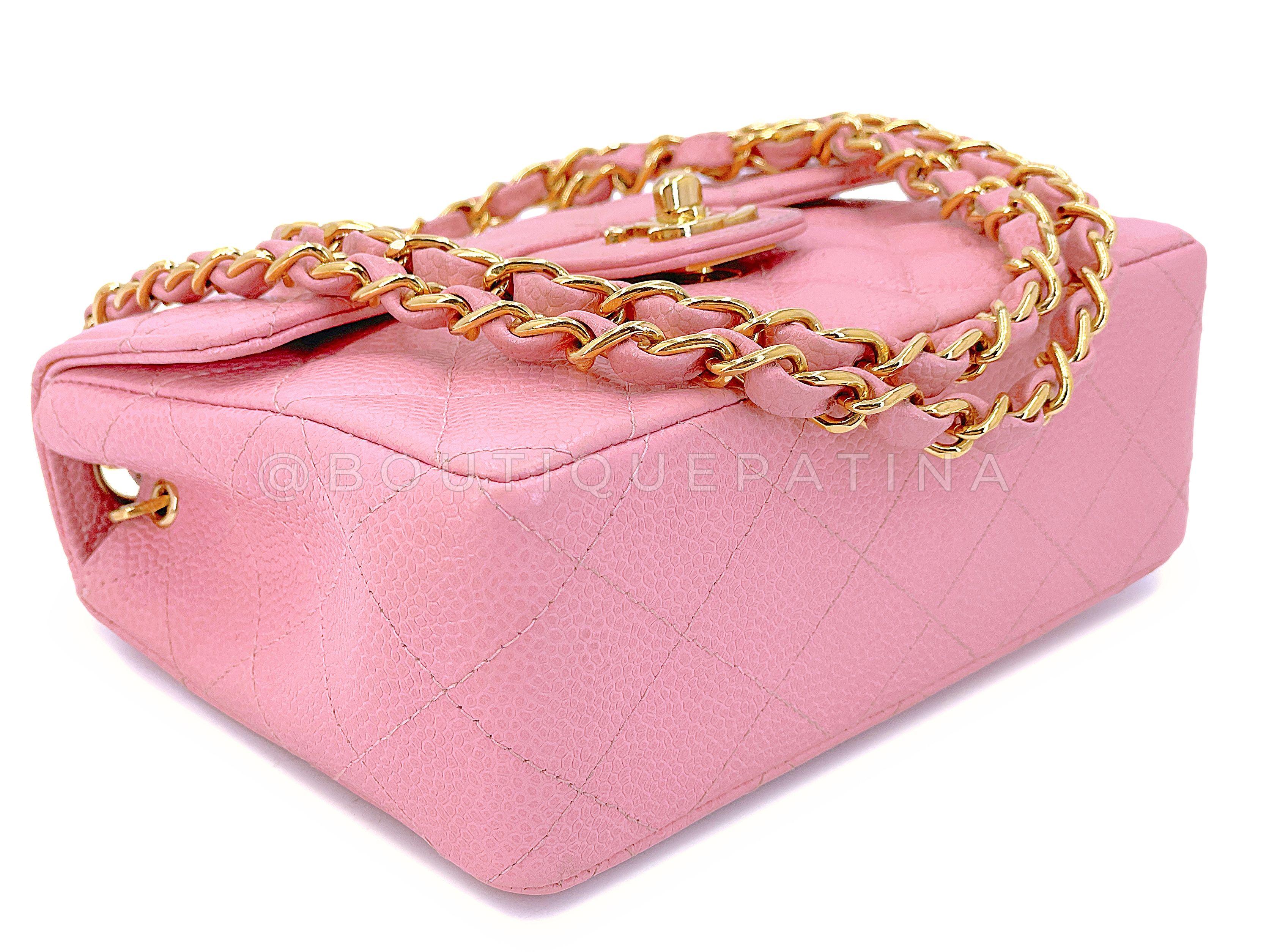 Chanel 2004 Vintage Sakura Pink Square Mini Flap Bag 24k GHW 67727 en vente 3