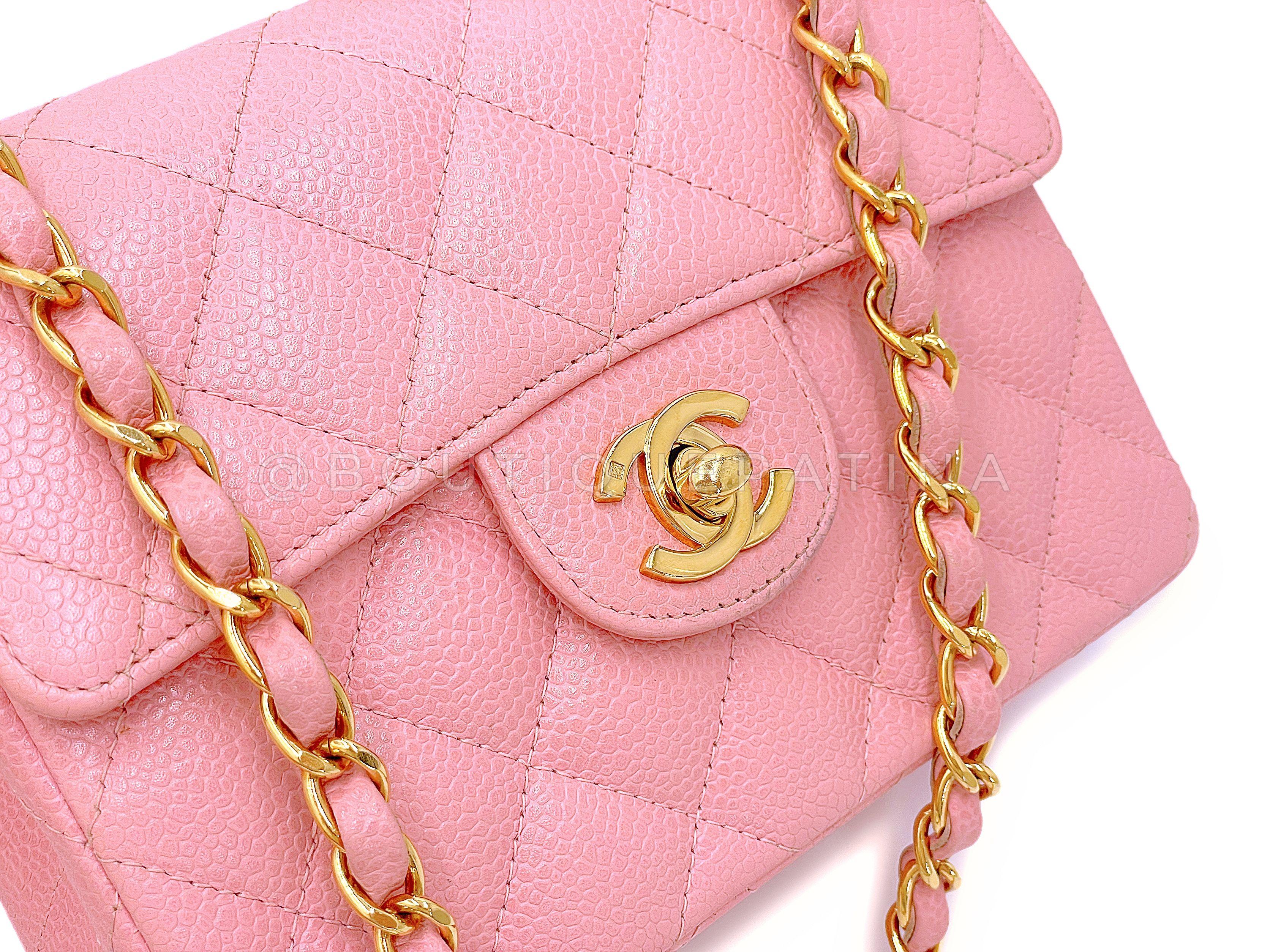 Chanel 2004 Vintage Sakura Pink Square Mini Flap Bag 24k GHW 67727 For Sale 3