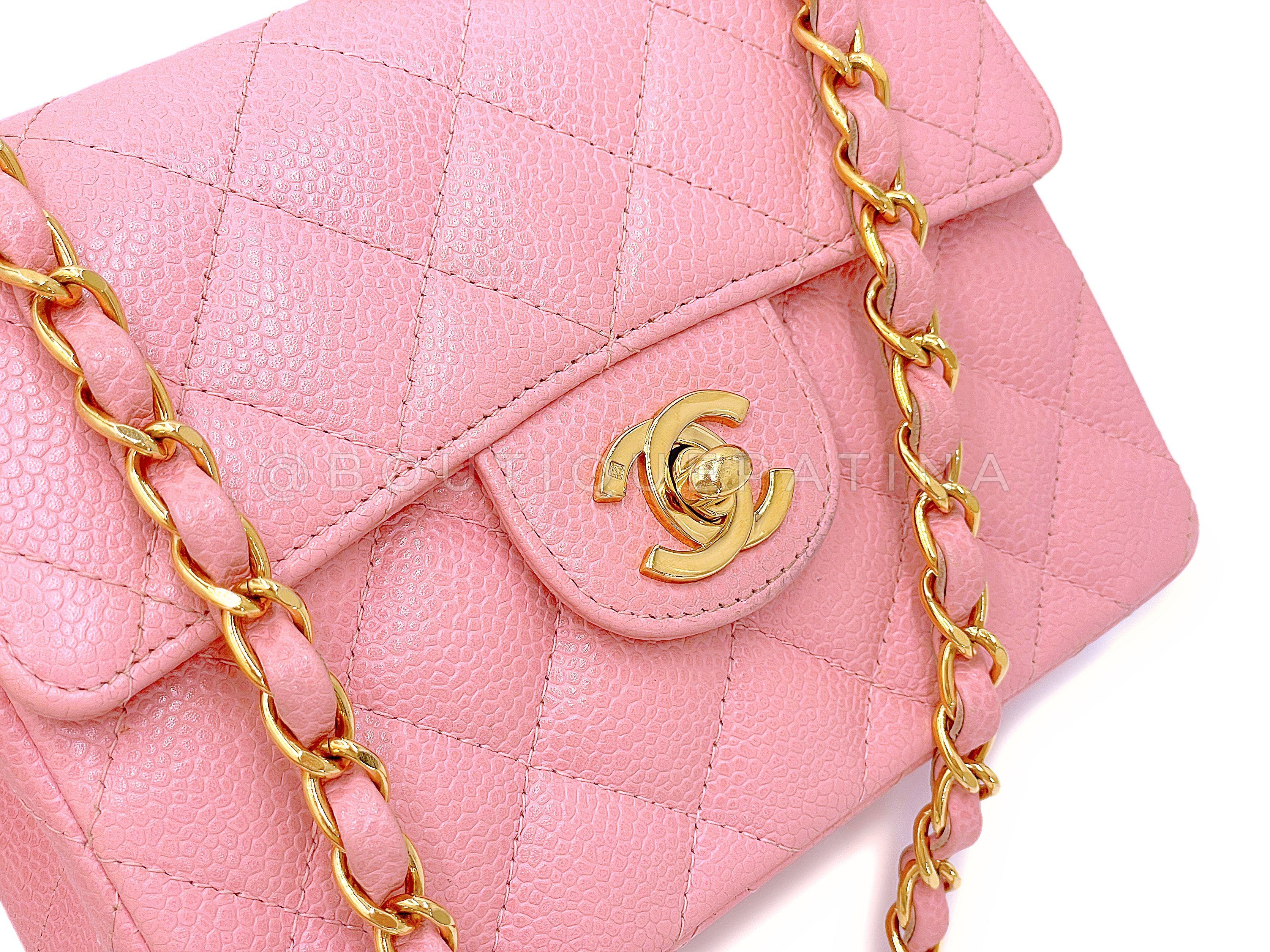 Chanel 2004 Vintage Sakura Pink Square Mini Flap Bag 24k GHW 67727 en vente 4