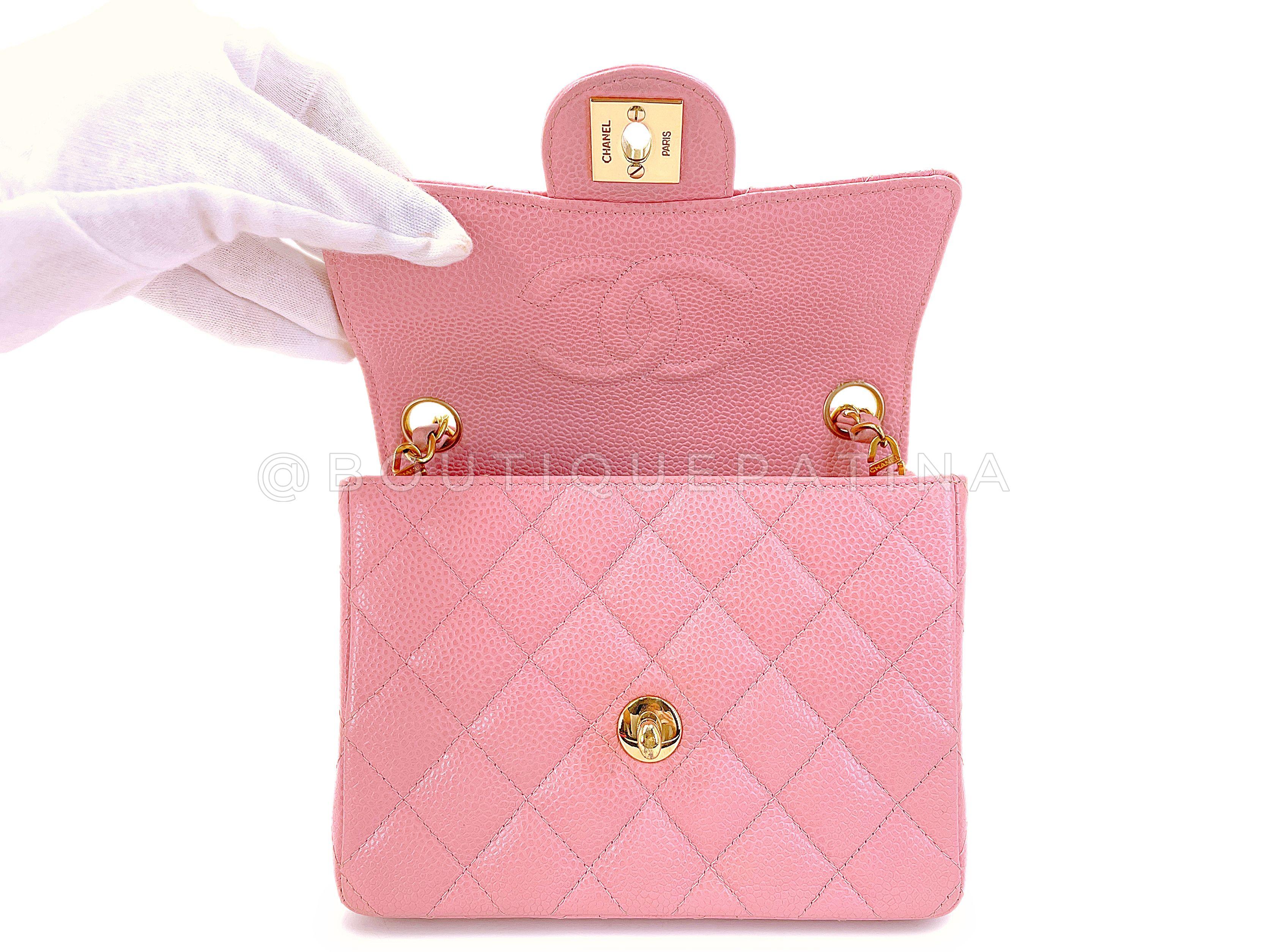 Chanel 2004 Vintage Sakura Pink Square Mini Flap Bag 24k GHW 67727 en vente 5