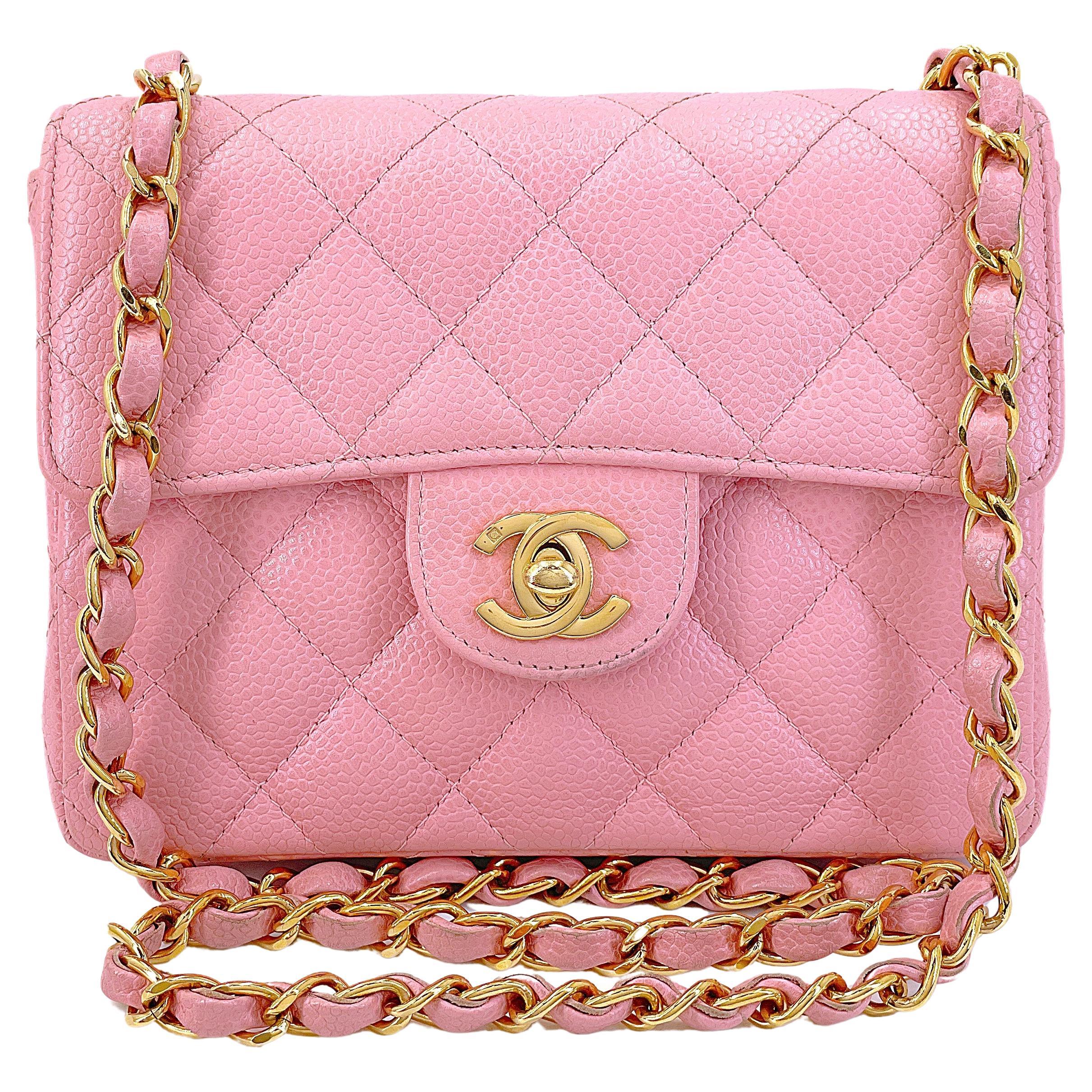 Chanel 2004 Vintage Sakura Pink Square Mini Flap Bag 24k GHW 67727 en vente