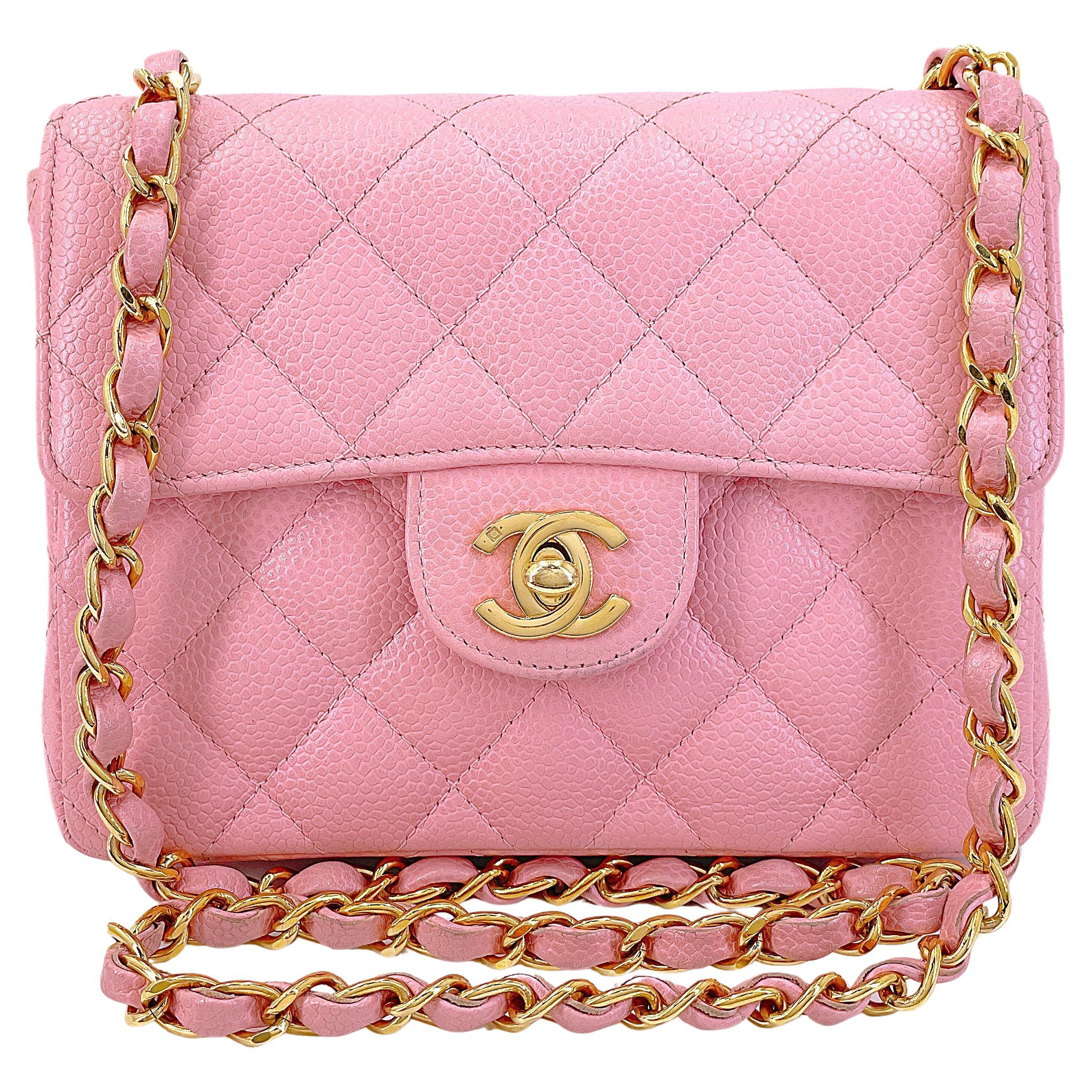 Chanel 2004 Vintage Sakura Pink Square Mini Flap Bag 24k GHW 67727 For Sale