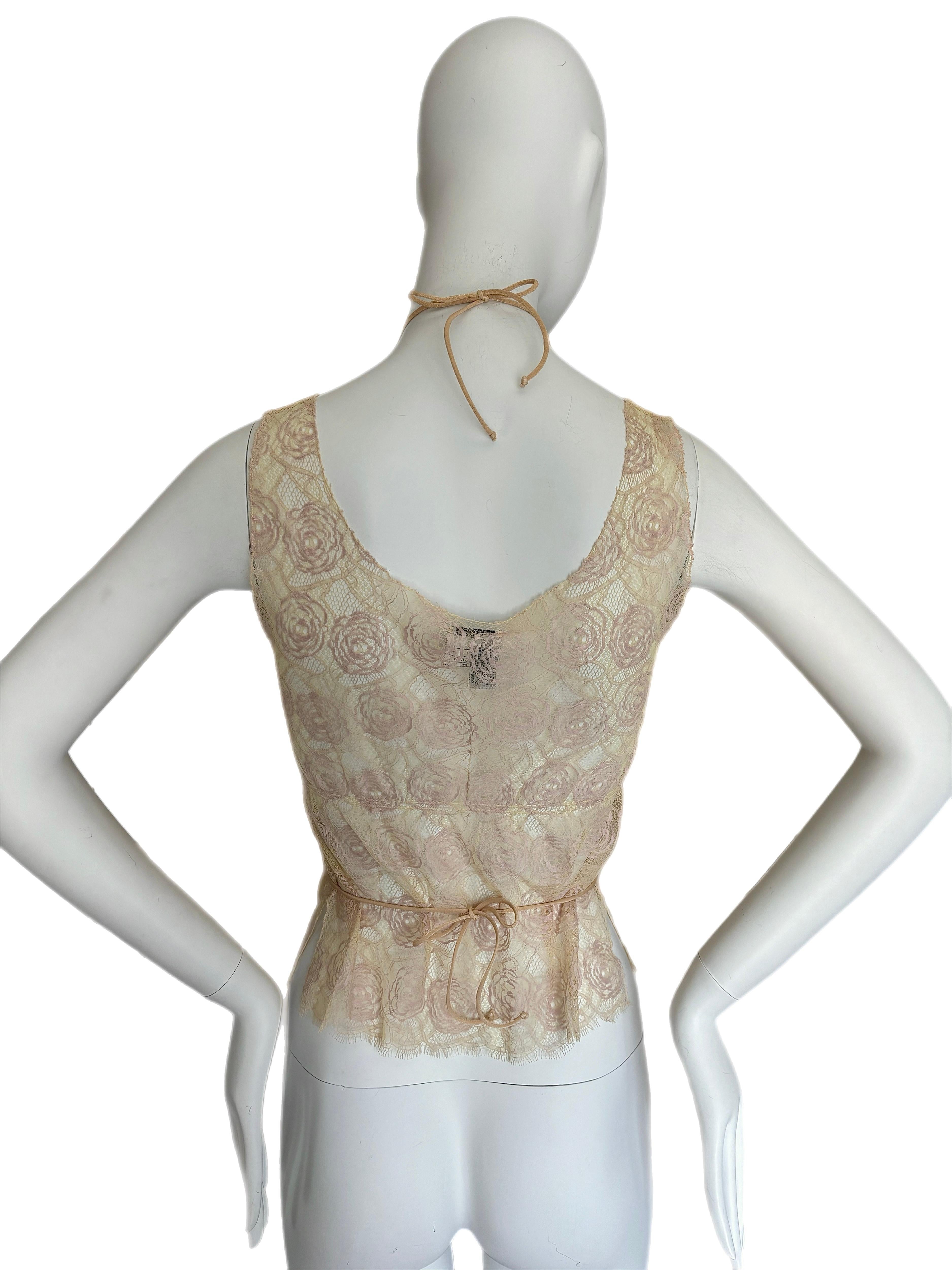 CHANEL 2004 Vintage Sheer Lace Embellished Ice Cream Martini Blouse In Excellent Condition In Leonardo, NJ