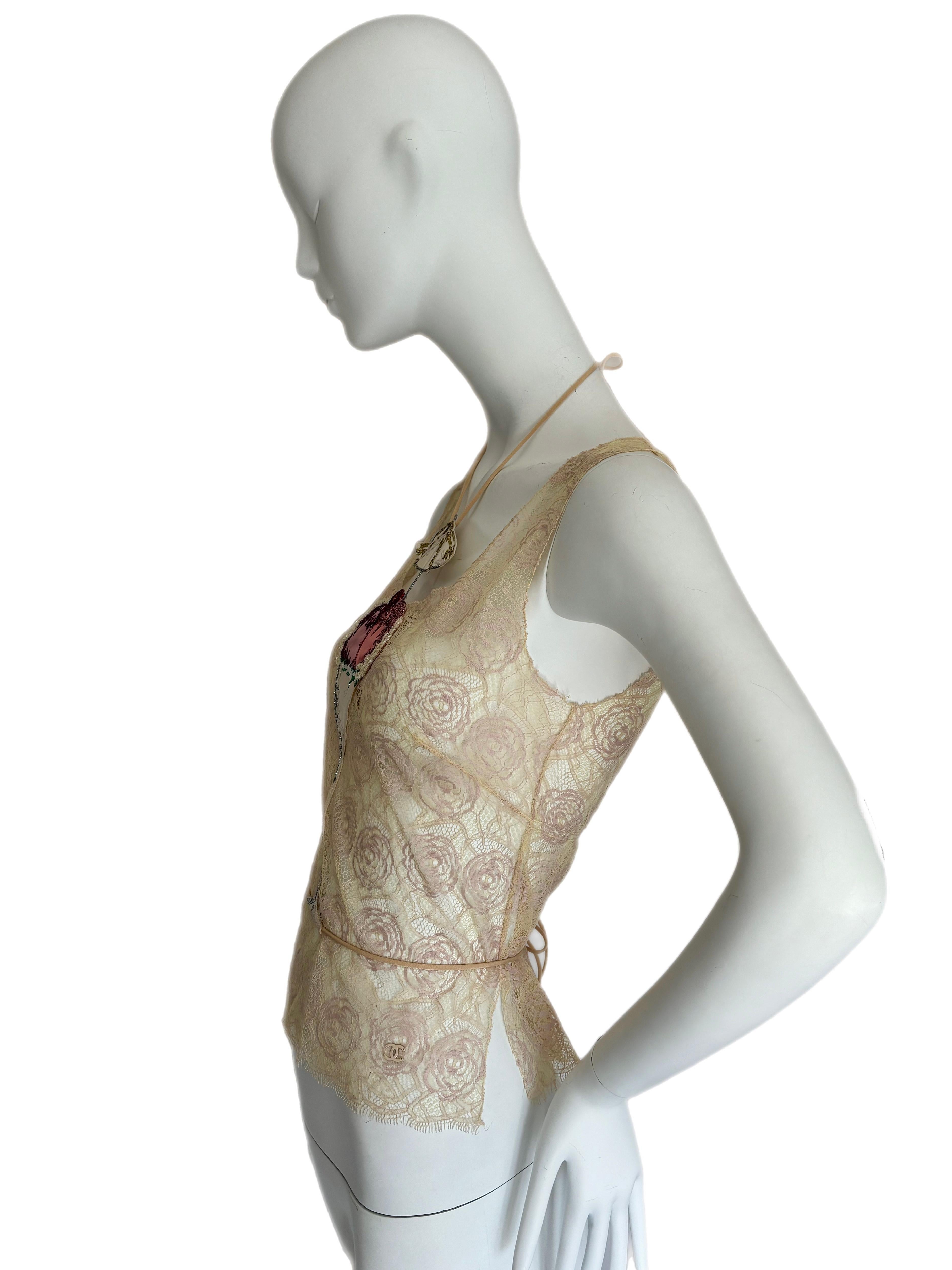 Women's CHANEL 2004 Vintage Sheer Lace Embellished Ice Cream Martini Blouse