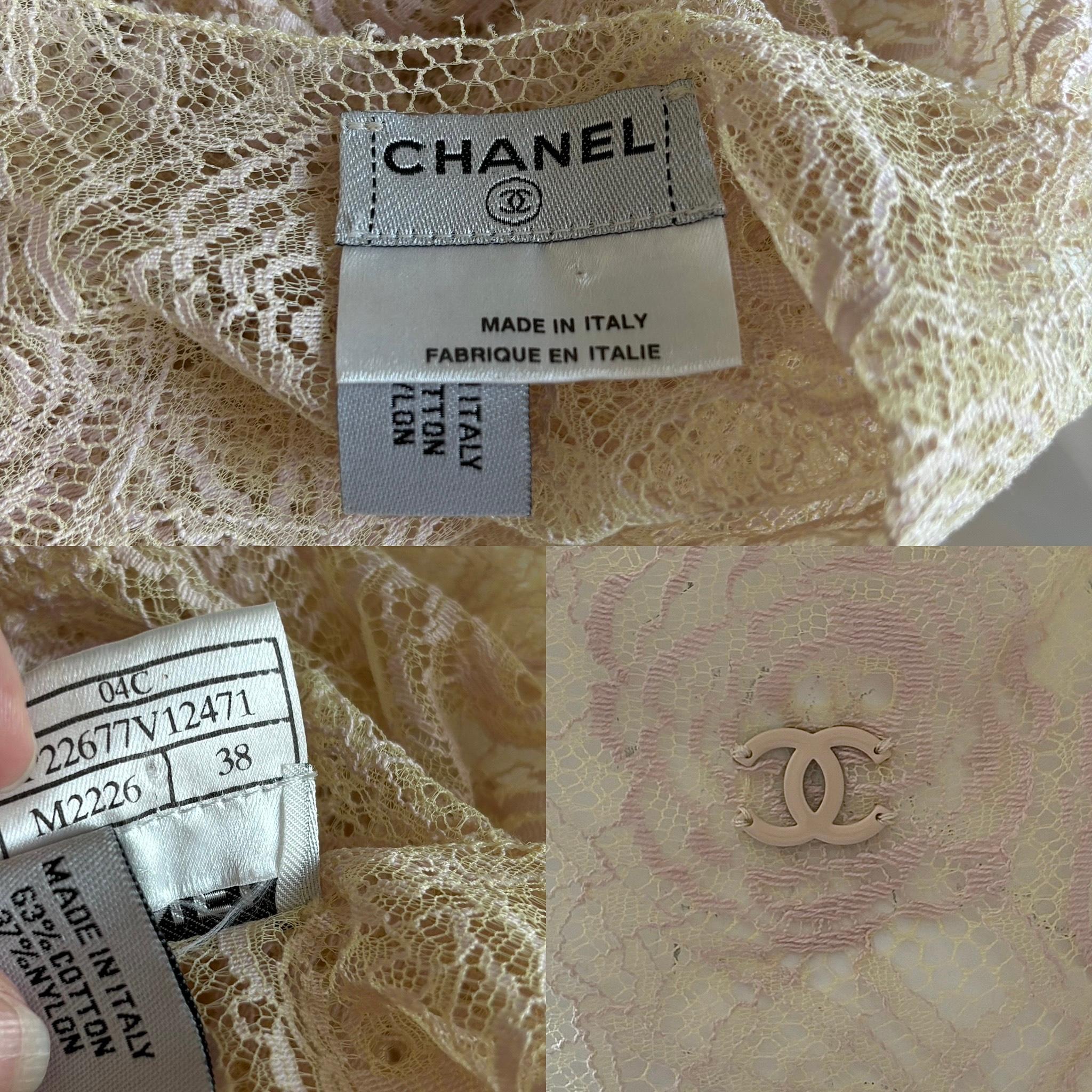 CHANEL 2004 Vintage Sheer Lace Embellished Ice Cream Martini Blouse 2