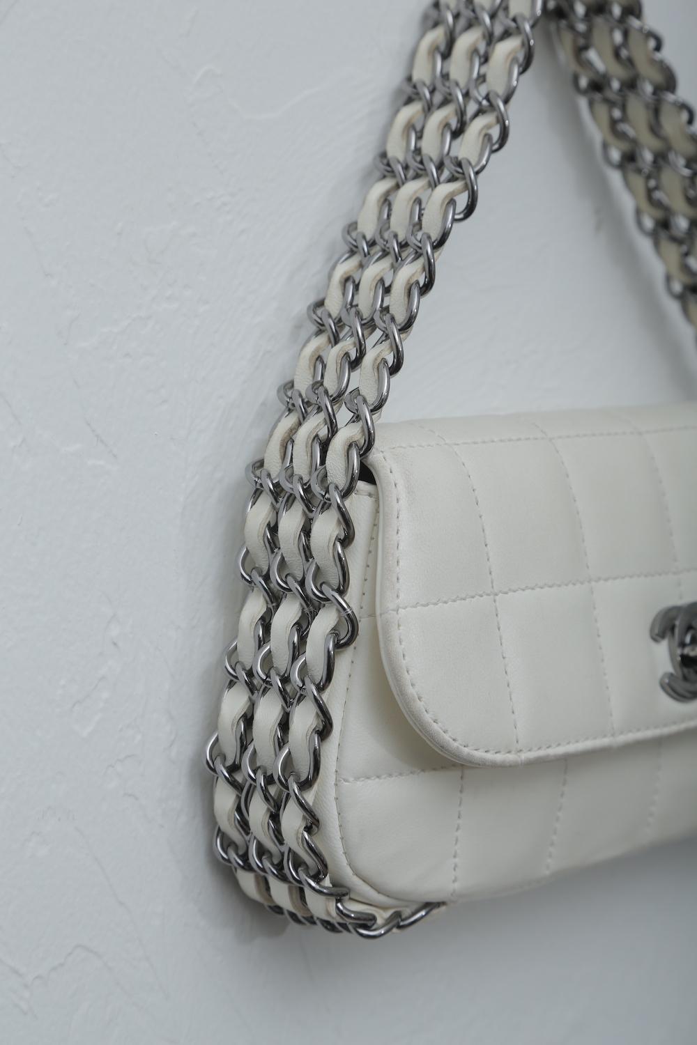 Gray Chanel  2004 White Lambskin Mini Chain around lap Bag