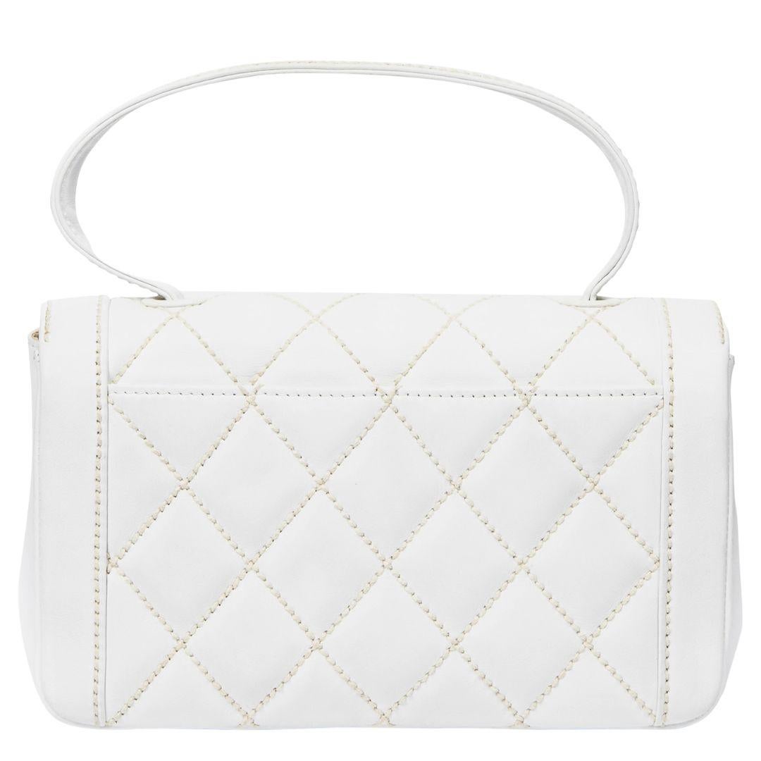 Gray Chanel 2004 White Wild Stitch Top Handle Bag For Sale
